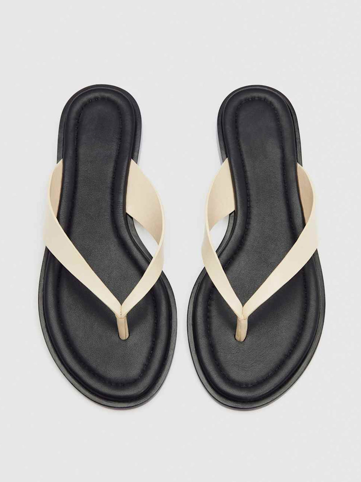 Bone Round-Toe Flip-Flop Slip-On Flats Sandals