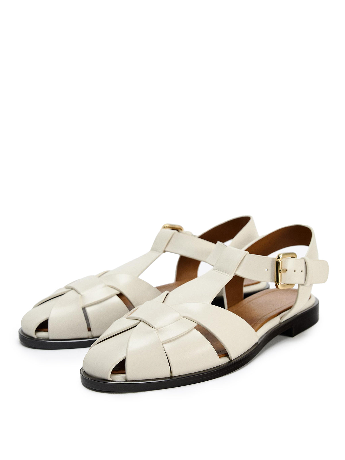 White Round-Toe Ankle Strap Fisherman Sandals