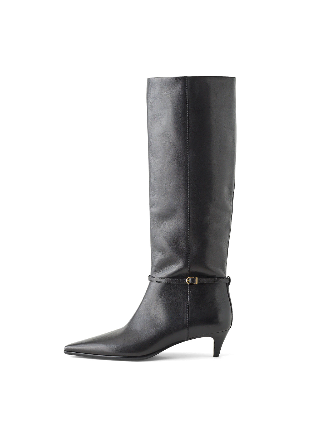 True Black Pointed-Toe Half-zip Simple Knee High Boots