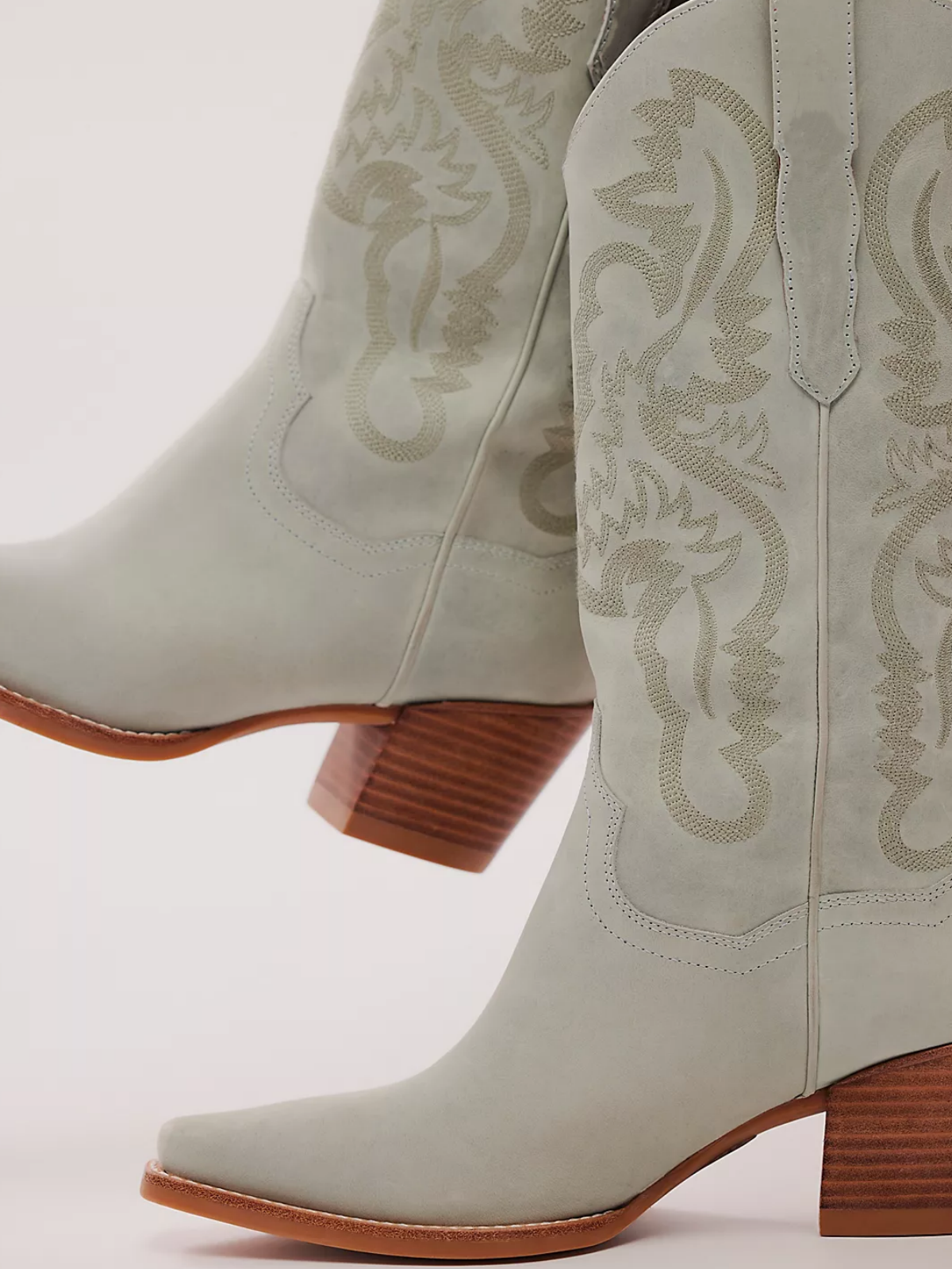 Mint Green Snip-Toe Western Embroidery Wide Mid Calf Tall Cowgirl Boots