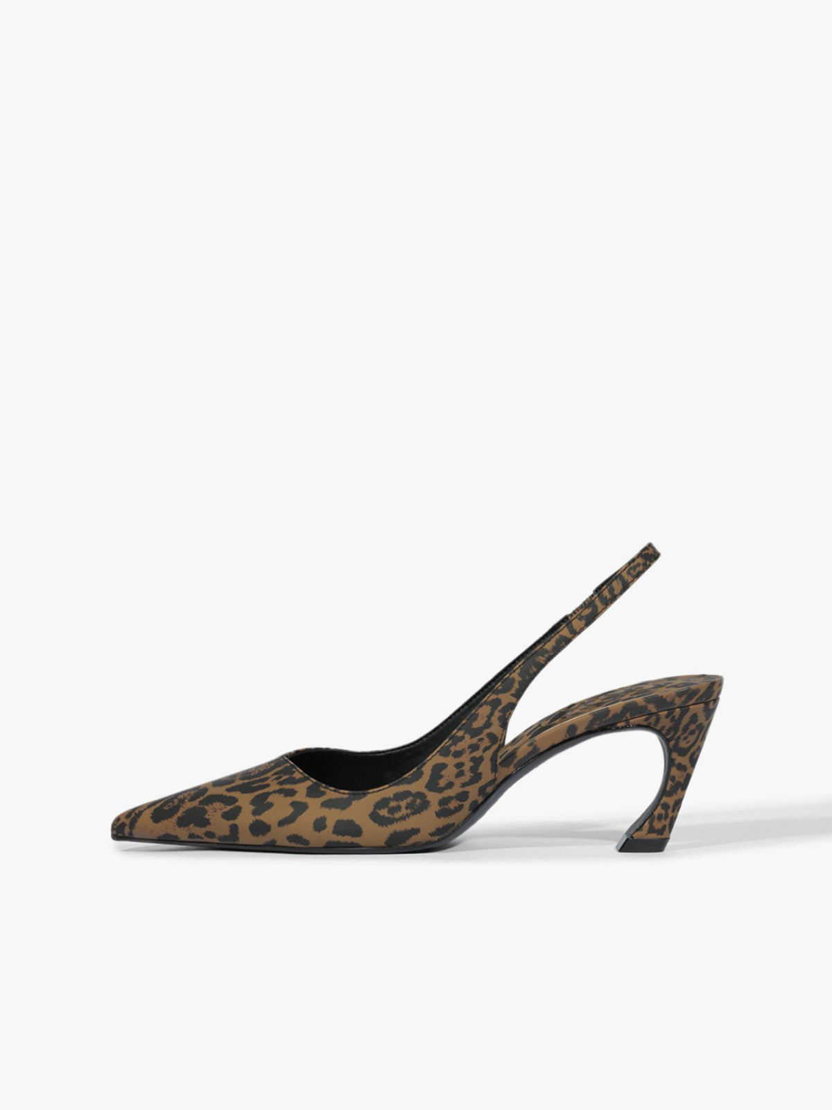 Slingback Pointed-Toe Simple Kitten Heels - Leopard Satin