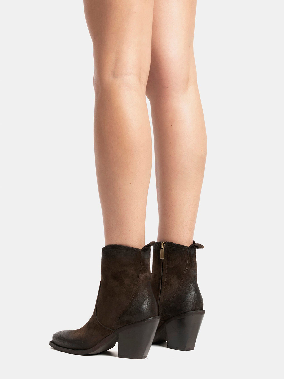 Chocolate Faux Suede Snip-Toe Side Full-Zip Classic Ankle Cowgirl Boots