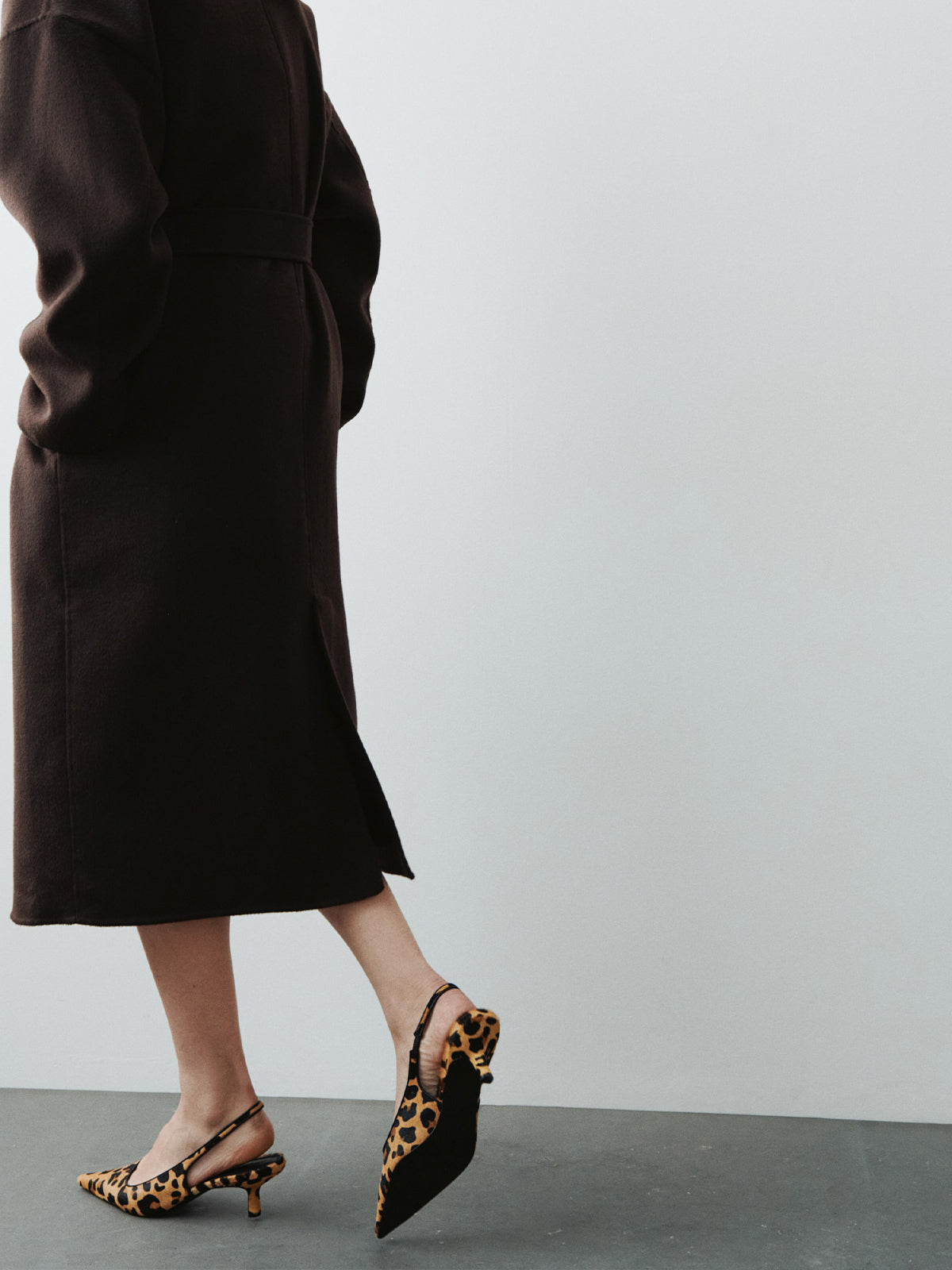 Leopard Print Pony Hair Vegan Leather Pointed-Toe Chic Slingback Kitten Heels