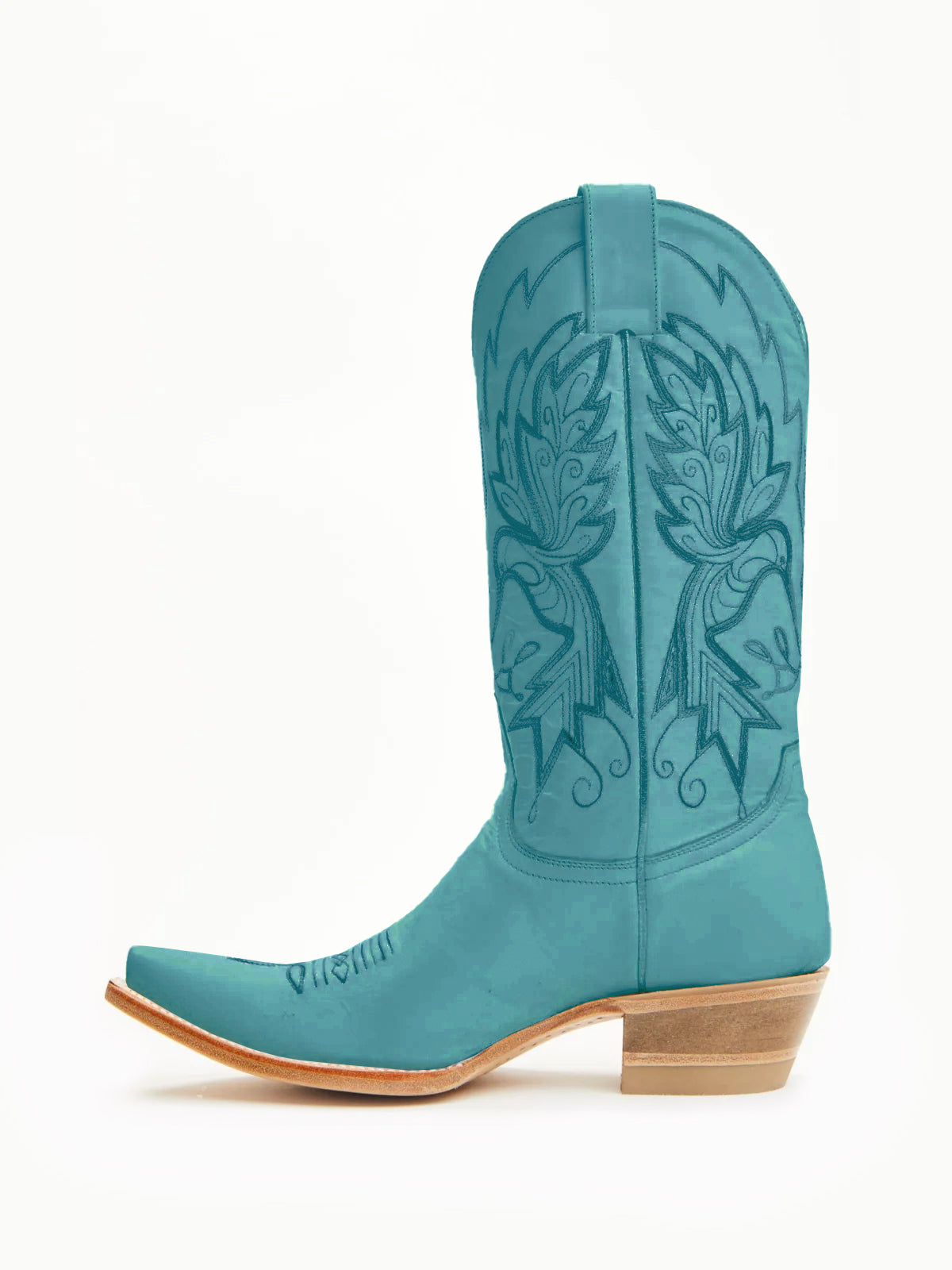 Teal Snip-Toe Vivid Bird Embroidery Mid Calf Cowgirl Boots