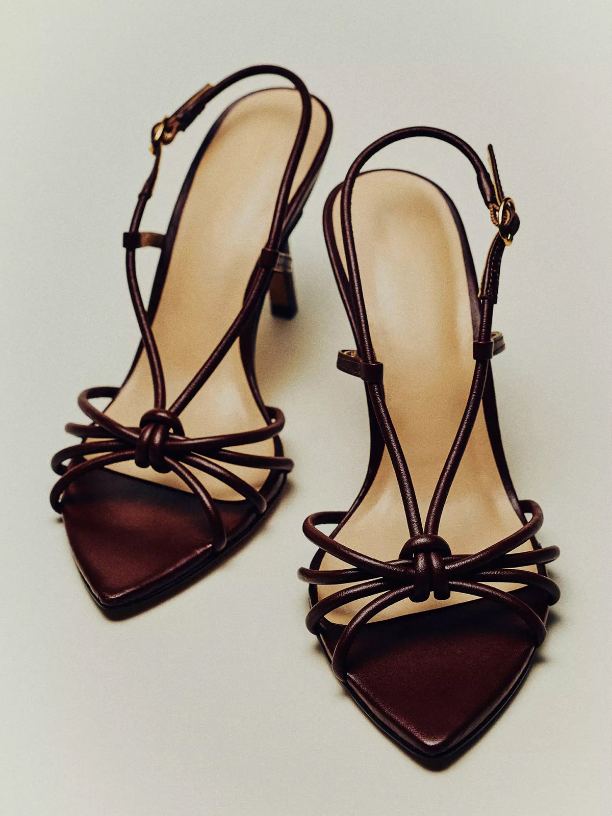 Pointed-Toe Strappy And Back Strap Chic High Heels - Chocolate