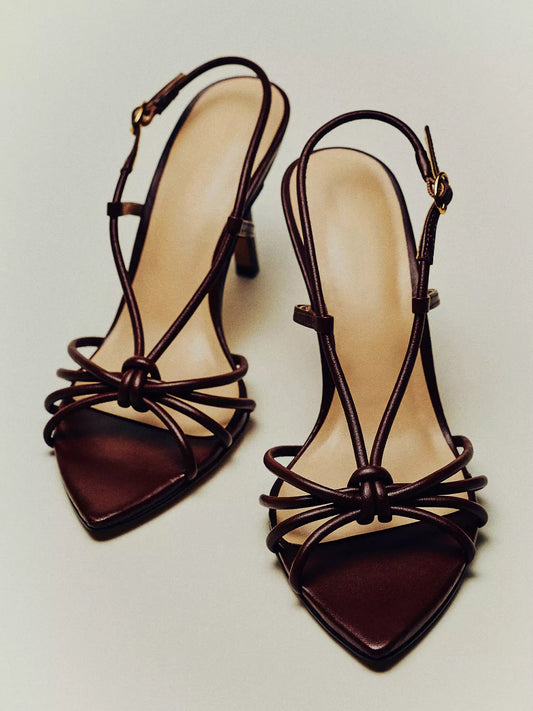 Pointed-Toe Strappy And Back Strap Chic High Heels - Chocolate