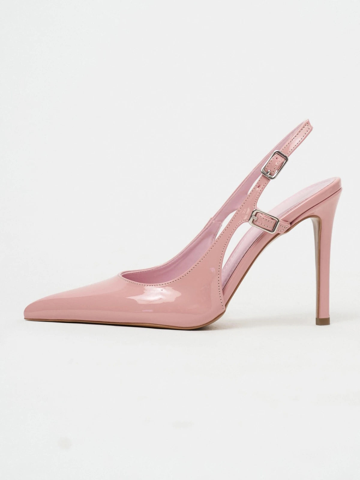 Patent Leather Pointed-Toe Buckle Back Strap Chic High Heels - Pink
