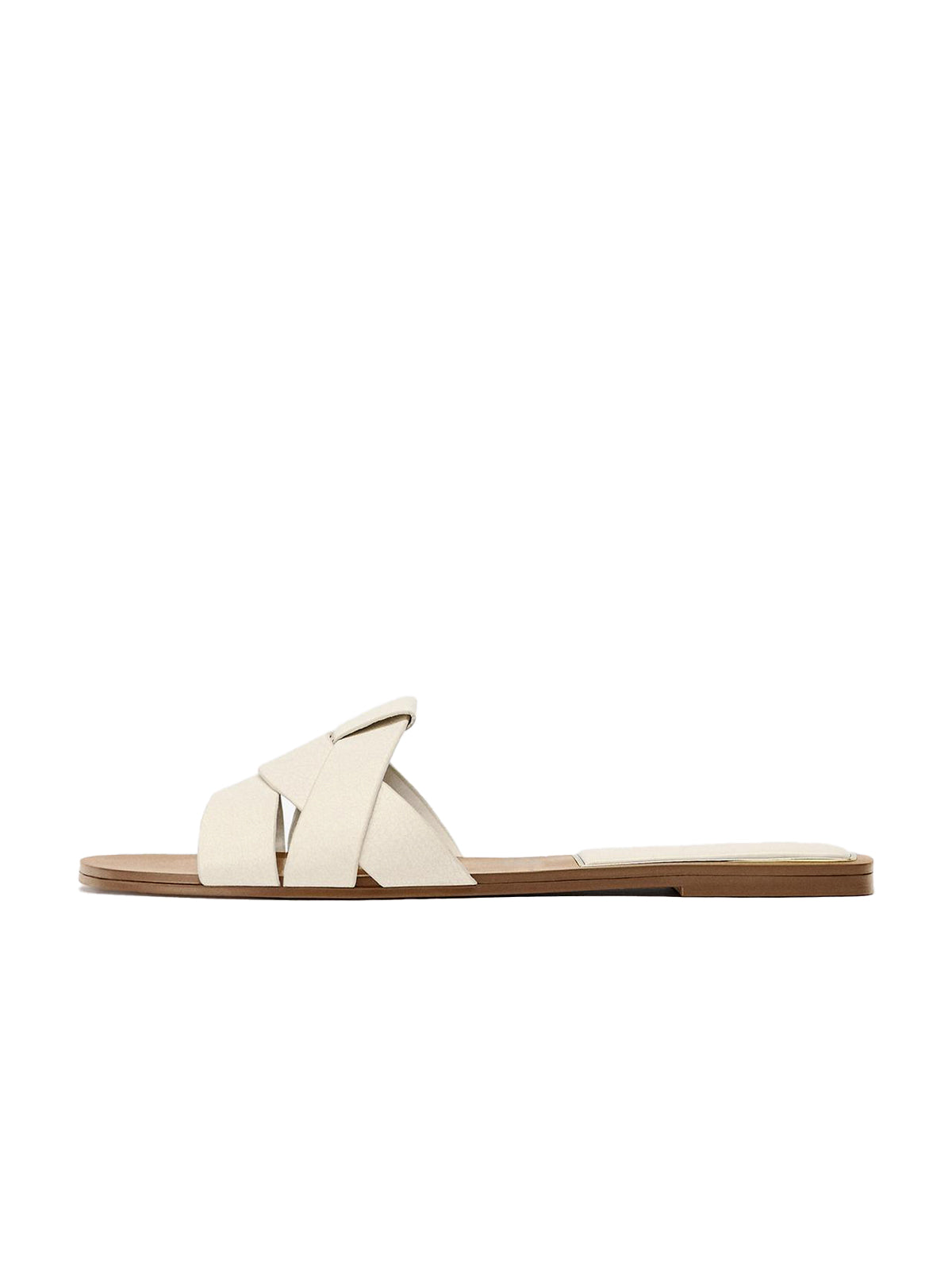 Front Crossover Strap Round-Toe Flat Sandals - White