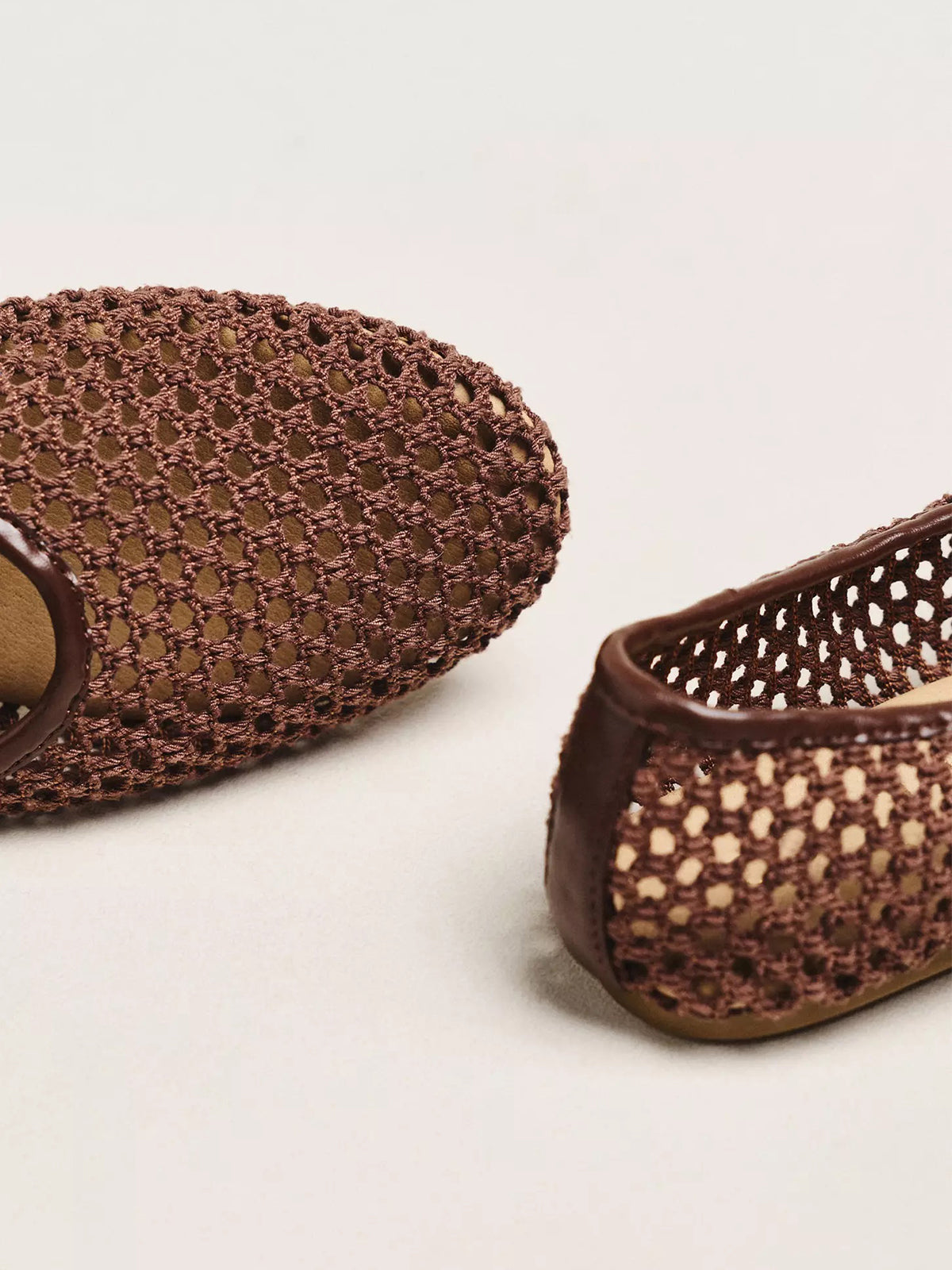Chocolate Woven Mesh Round-Toe Slip-On Classic Ballet Flats