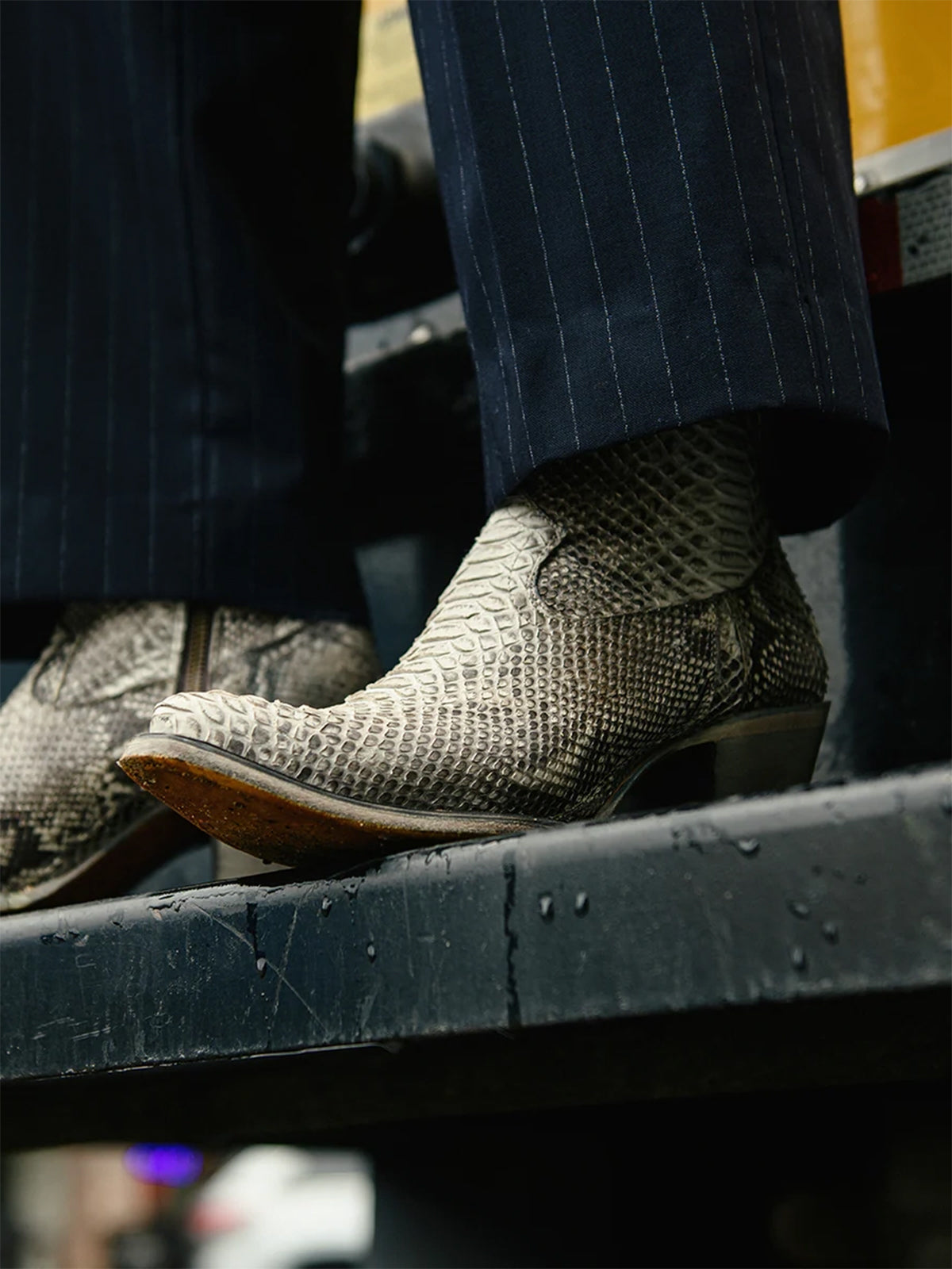 Snakeskin Almond-Toe Full-Zip Ankle Cowgirl Boots