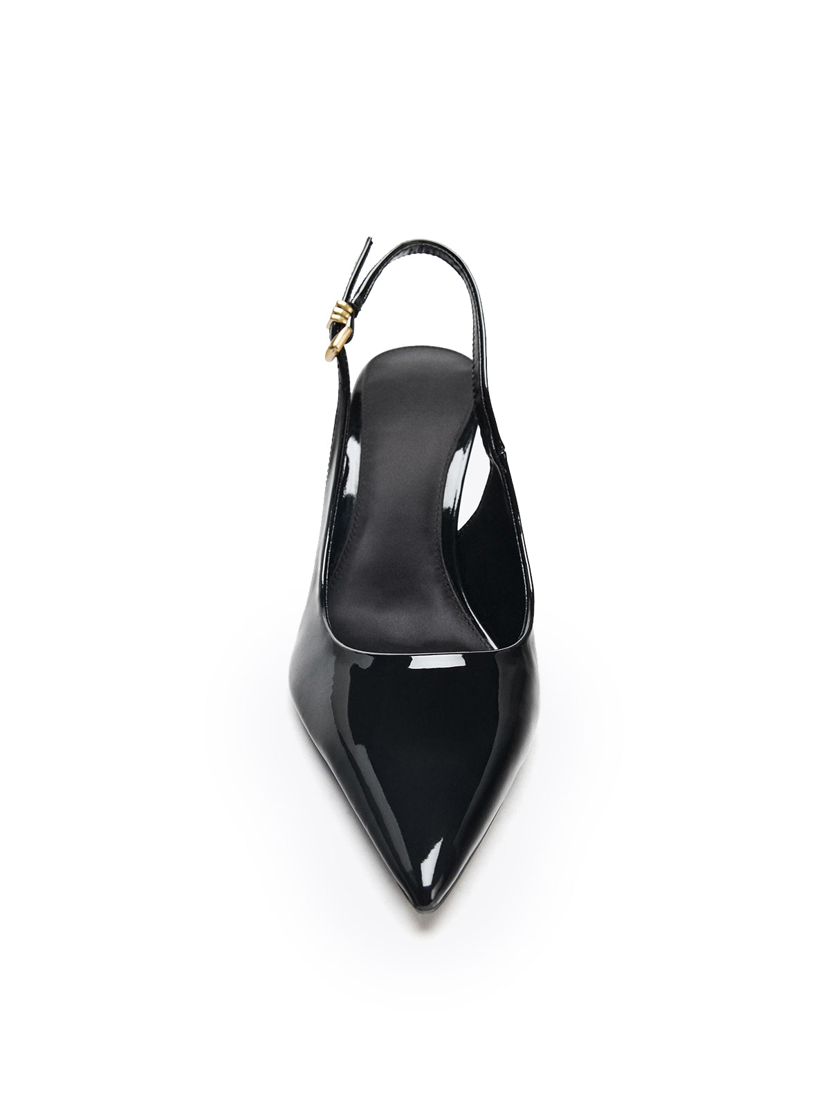 Patent Black Pointed-Toe Slingback Slip-On High Heels