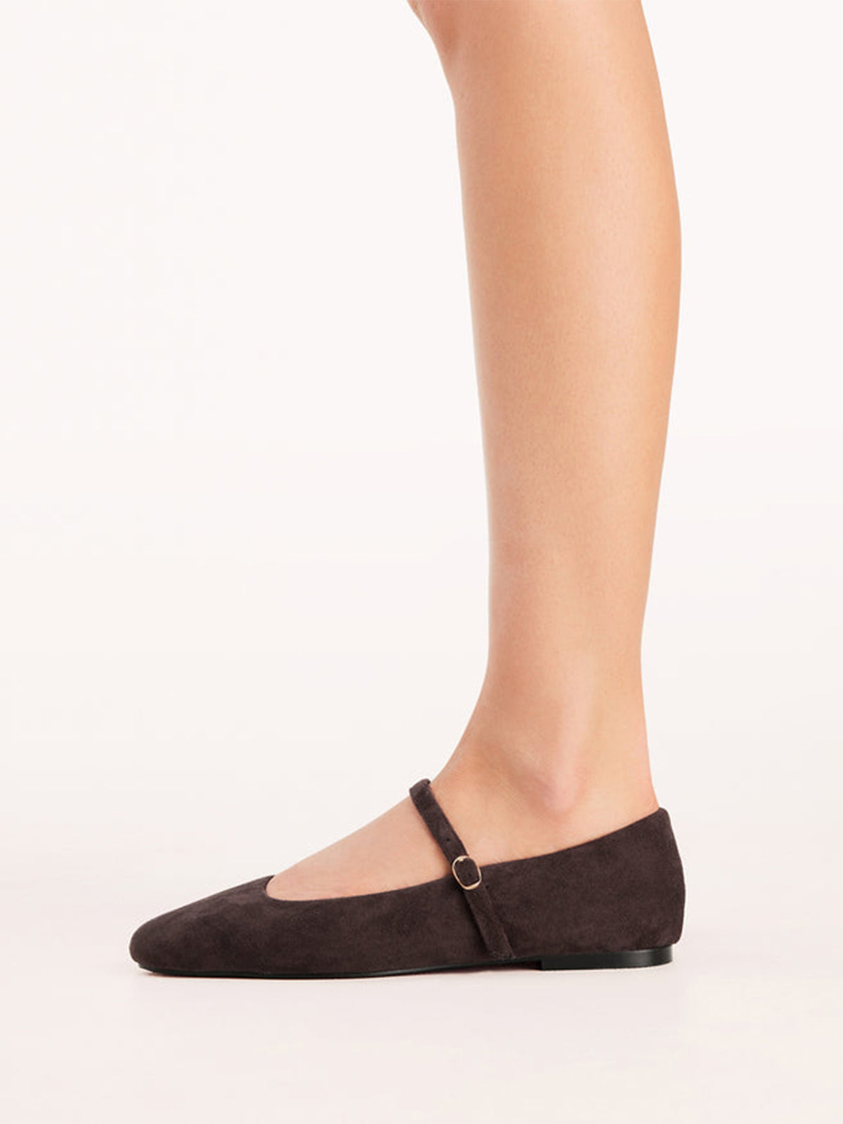 Chocolate Faux Suede Square-Toe Simple Slip-On Mary Jane Flats