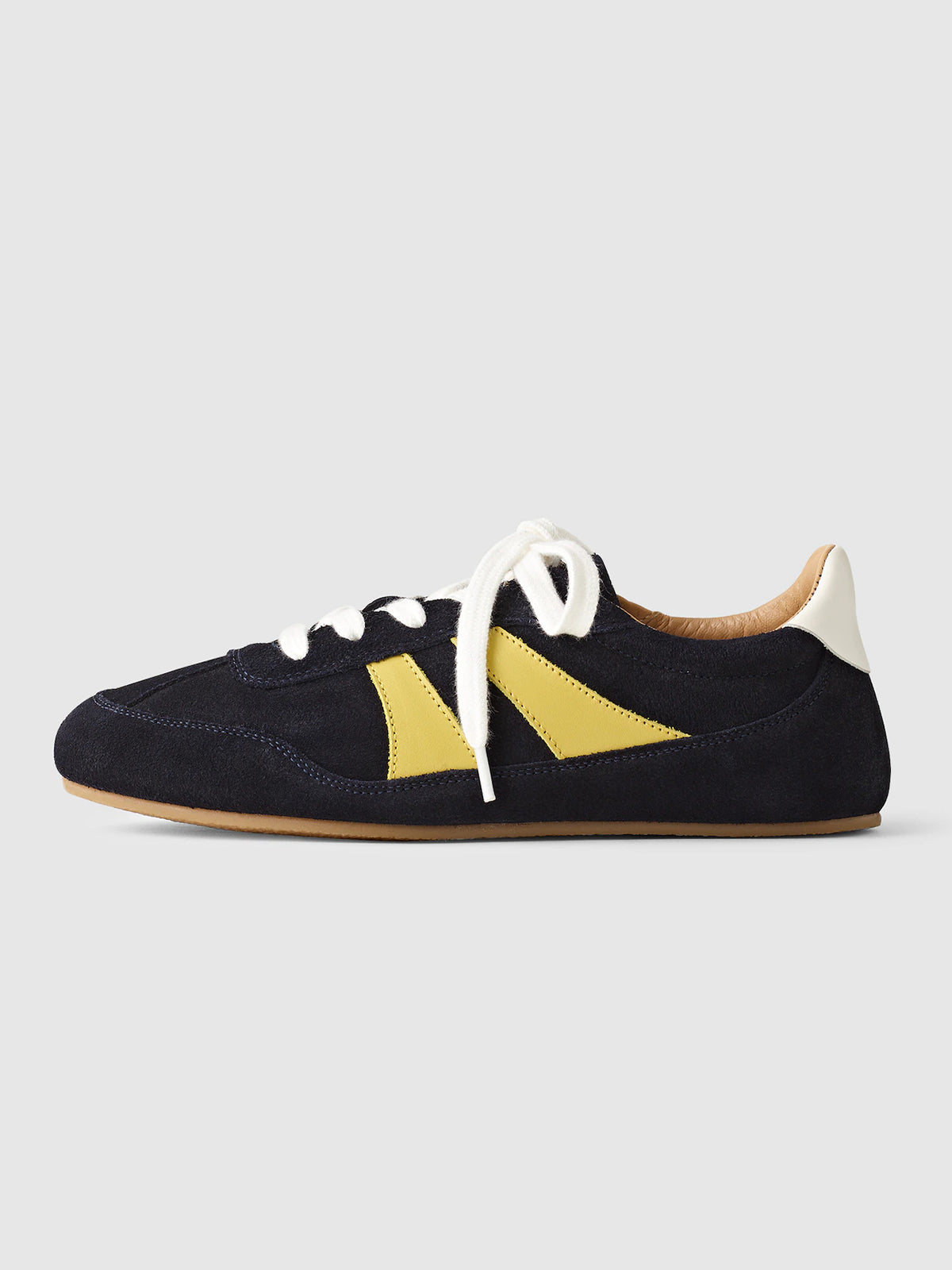 Black Cow Suede And Cow Leather Round-Toe Lace-Up Classic Sneakers