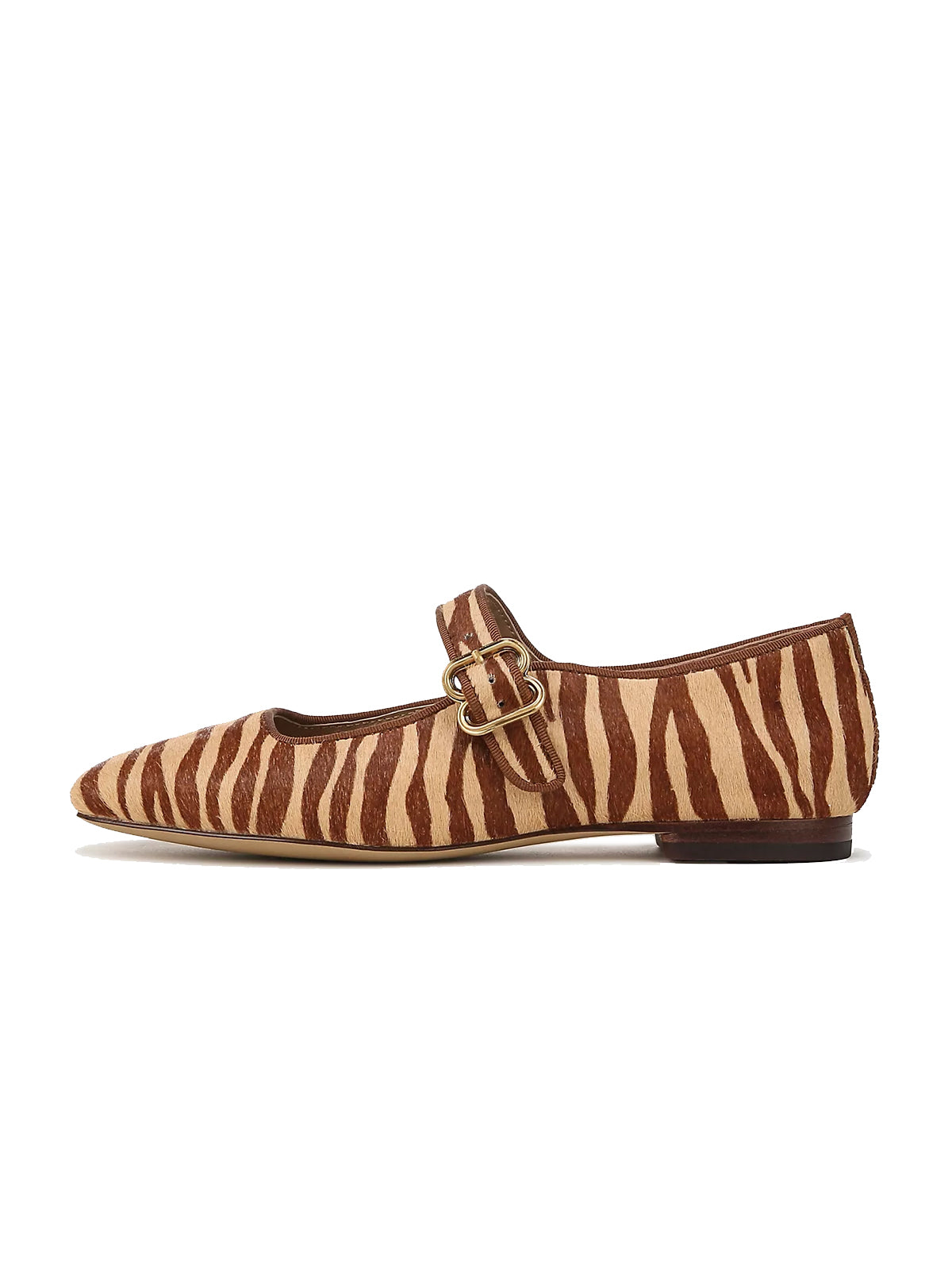 Zebra Faux Pony Hair Square-Toe Bridge Strap Mary Jane Flats