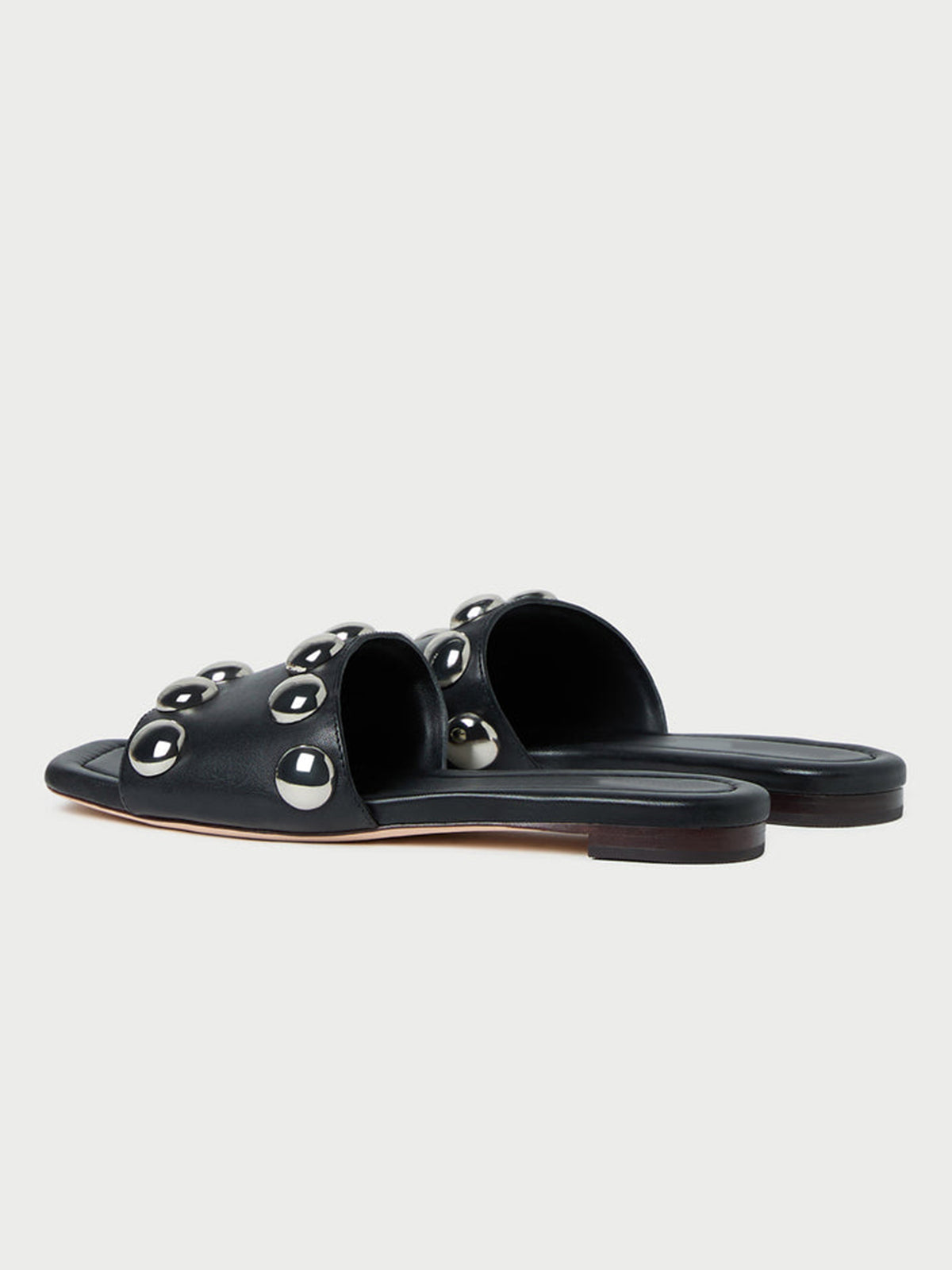 Black Square-Toe Big Studs Flats Chic Sandals