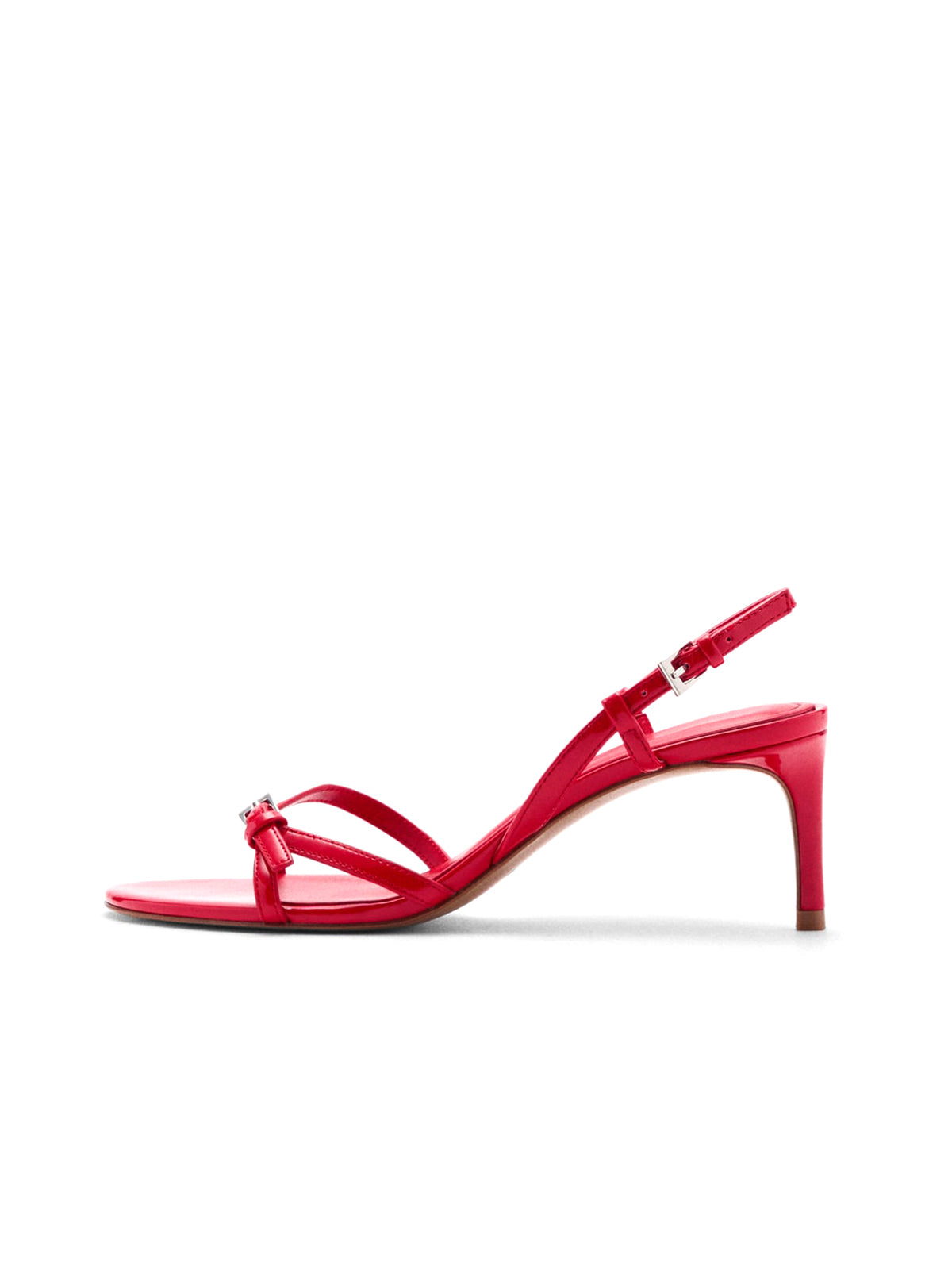 Patent Red Open Square-Toe Buckle Straps Slingback Kitten Heels