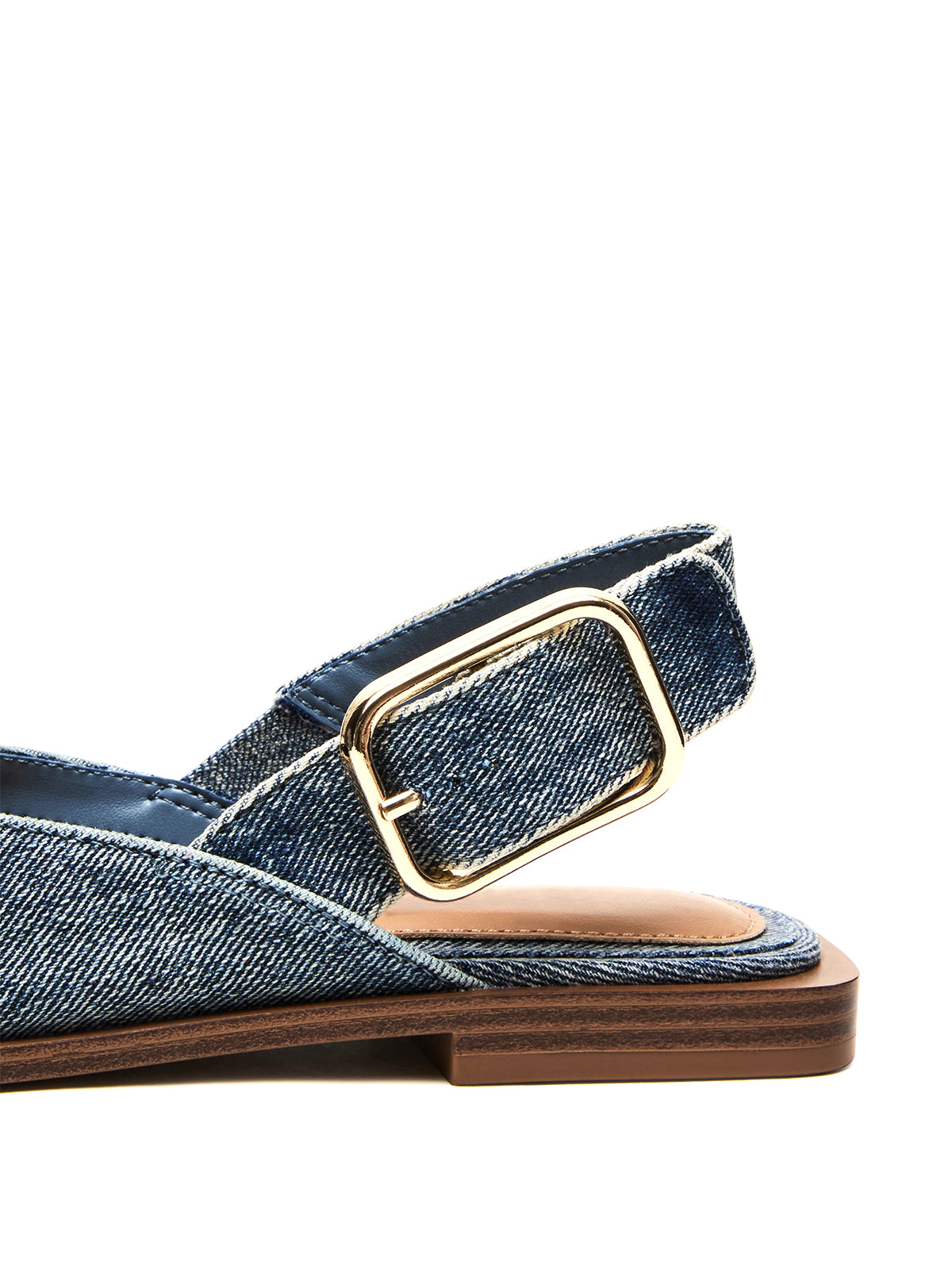 Blue Denim Pointed-Toe Wide Slingback Flats