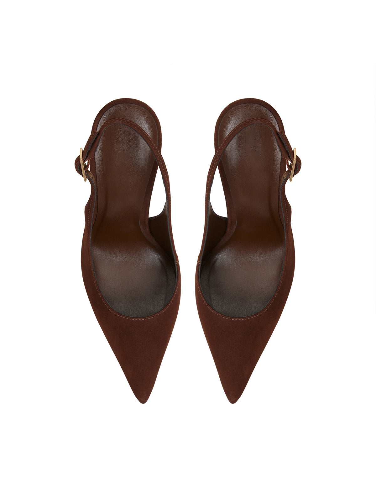 Dark Brown Faux Suede Pointed-Toe Classic Buckle Slingback High Heels