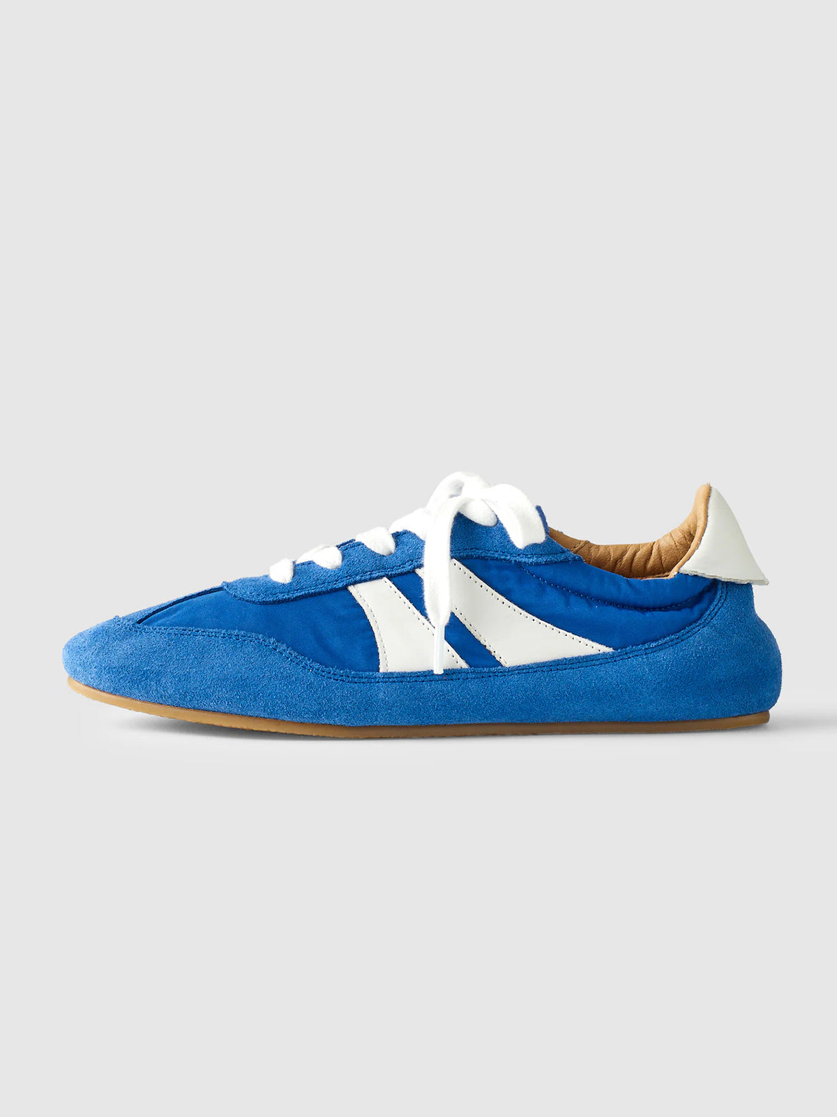 Blue Cow Suede And Cow Leather Round-Toe Lace-Up Classic Sneakers