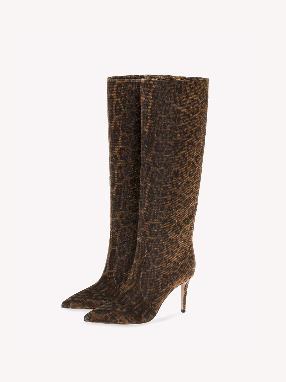 Leopard Faux Suede Pointed-Toe Wide Calf Knee High Stiletto Boots