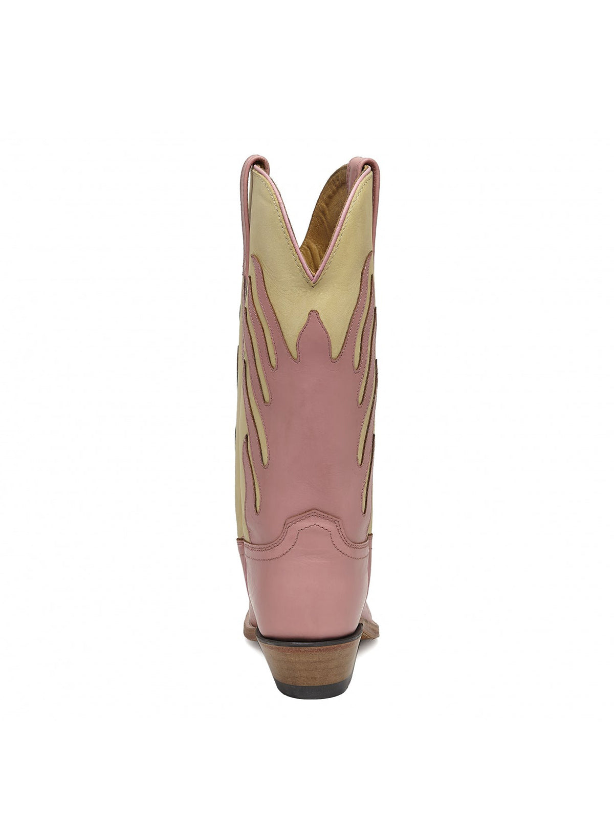 Pink And Beige Snip-Toe Flame Embroidery Mid Calf Cowgirl Boots