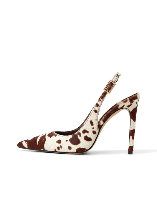Cow print Pointed-Toe Classic Buckle Slingback High Heels