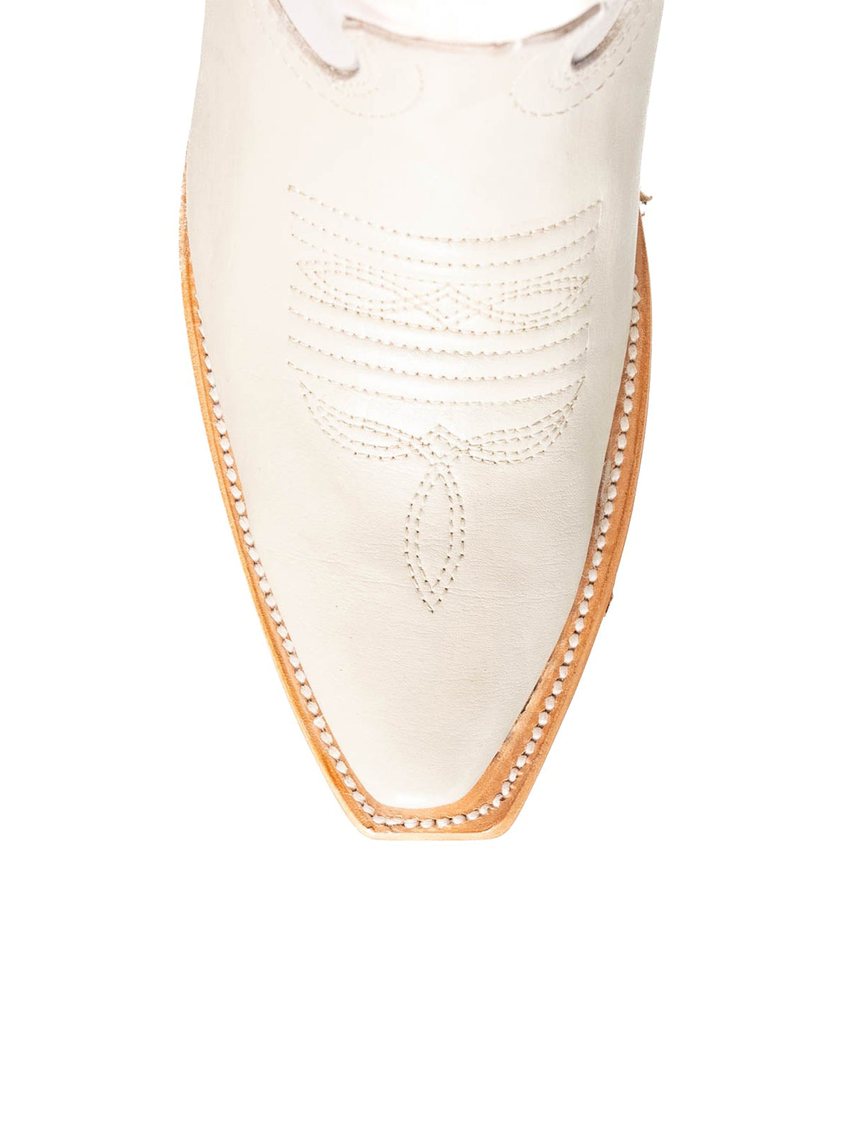 Ivory Vegan Leather Snip-Toe Embroidery Half-Zip Knee High Chic Cowgirl Boots