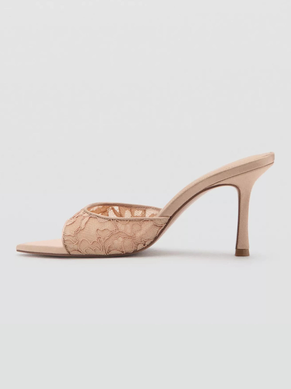 Nude Lace Mesh And Vegan Leather Pointed-Toe Backless Slip-On High Heels