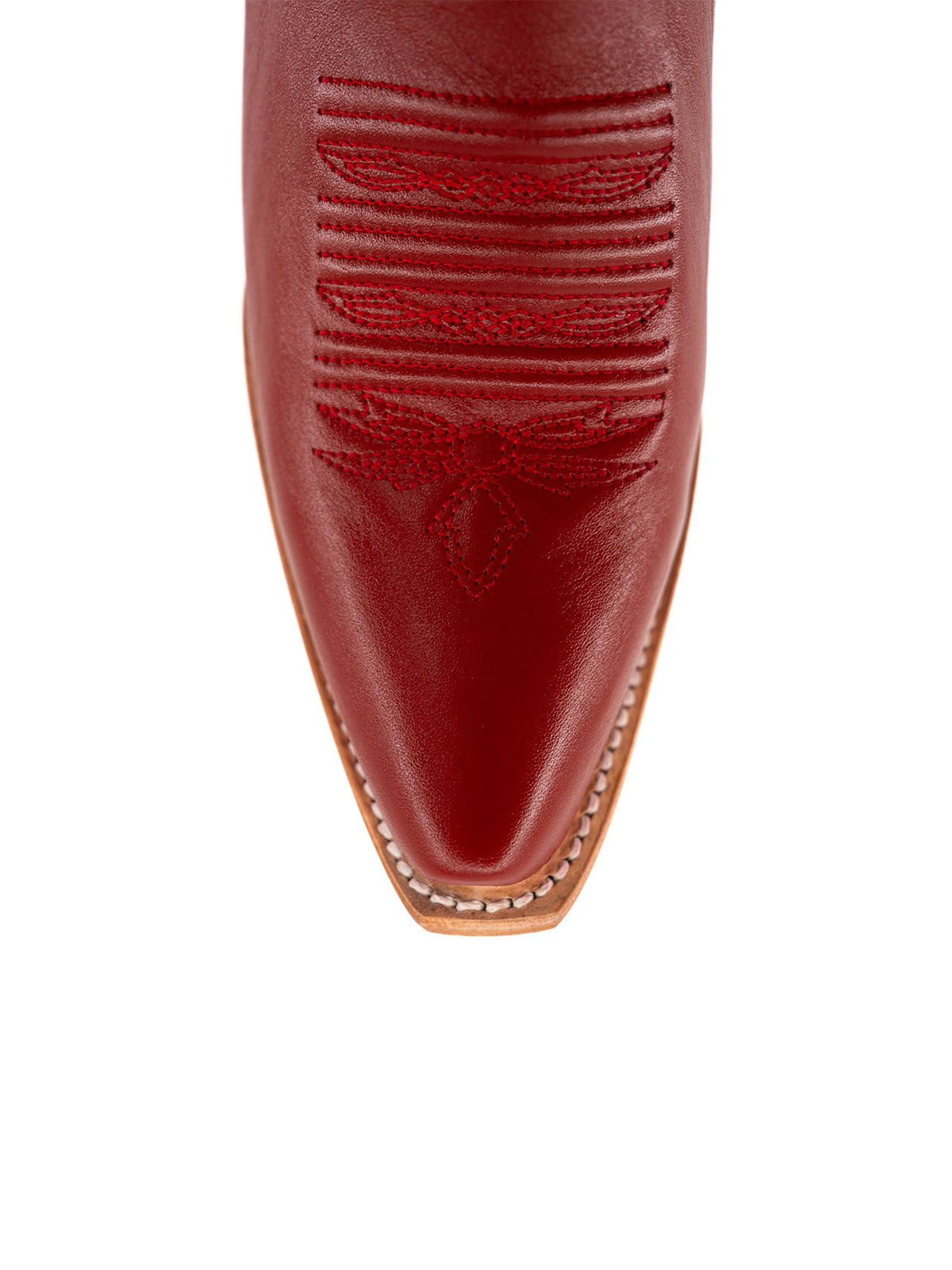 Western Snip-Toe Embroidery Half-Zip Mid Calf Cowgirl Boots - Red