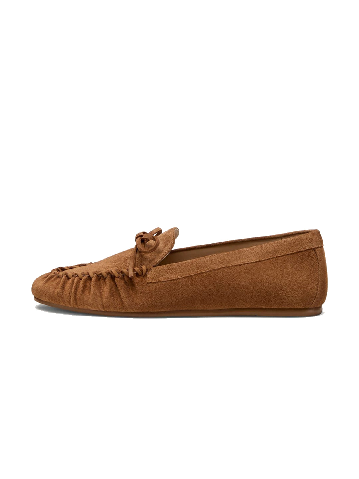 Brown Faux Suede Round-Toe Front Bow Slip-On Chic Flats