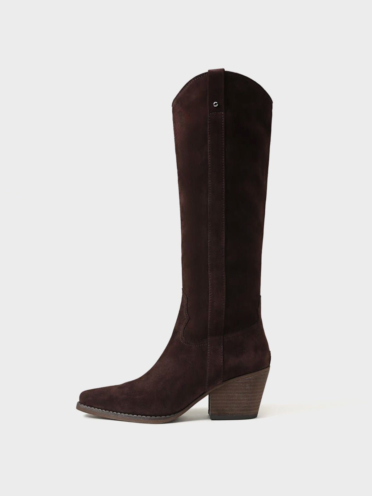 Pointed-Toe Chic Western Half-Zip Knee High Cowgirl Boots - Coffee Faux Suede