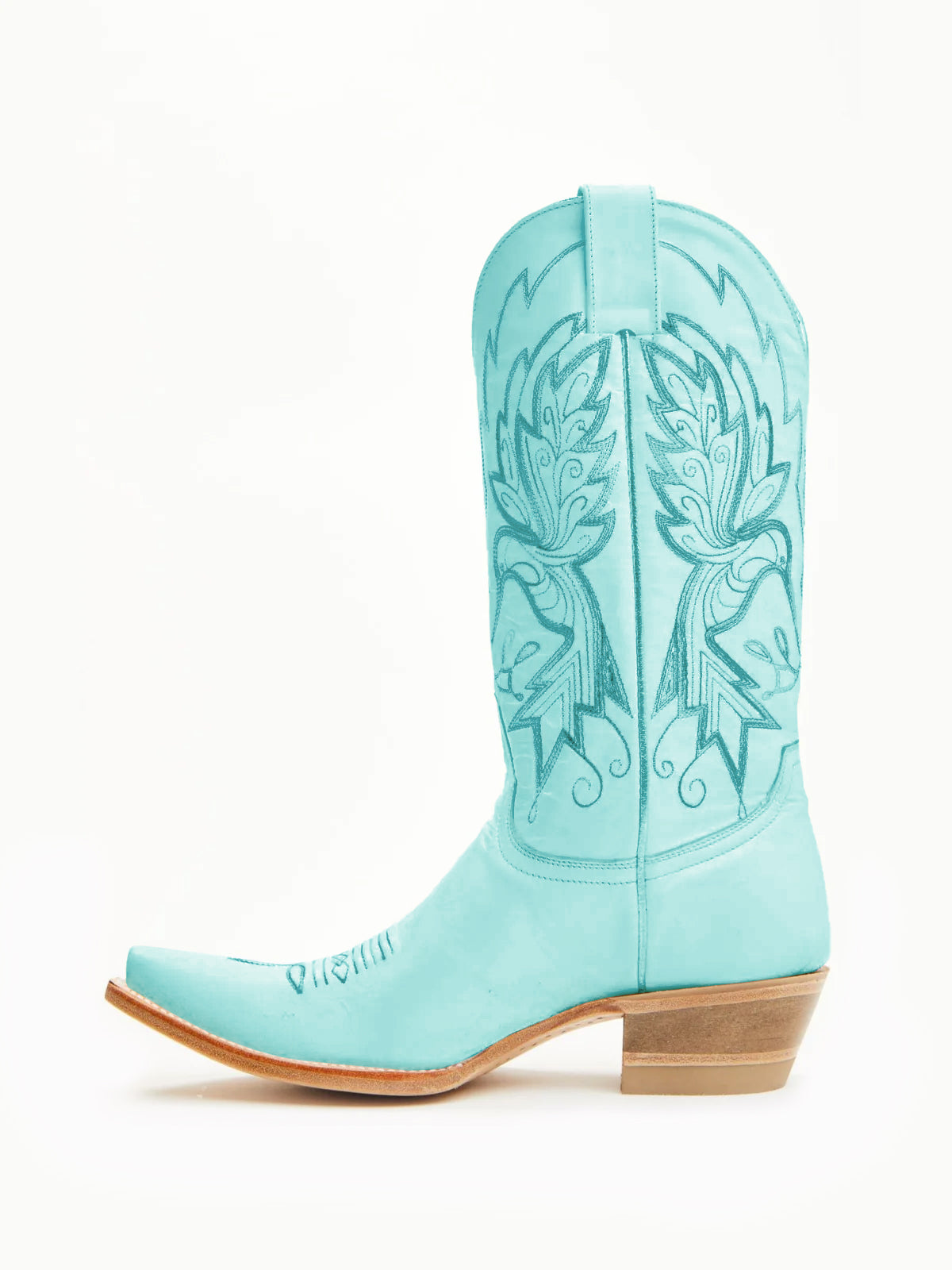 Turquoise Snip-Toe Vivid Bird Embroidery Mid Calf Cowgirl Boots
