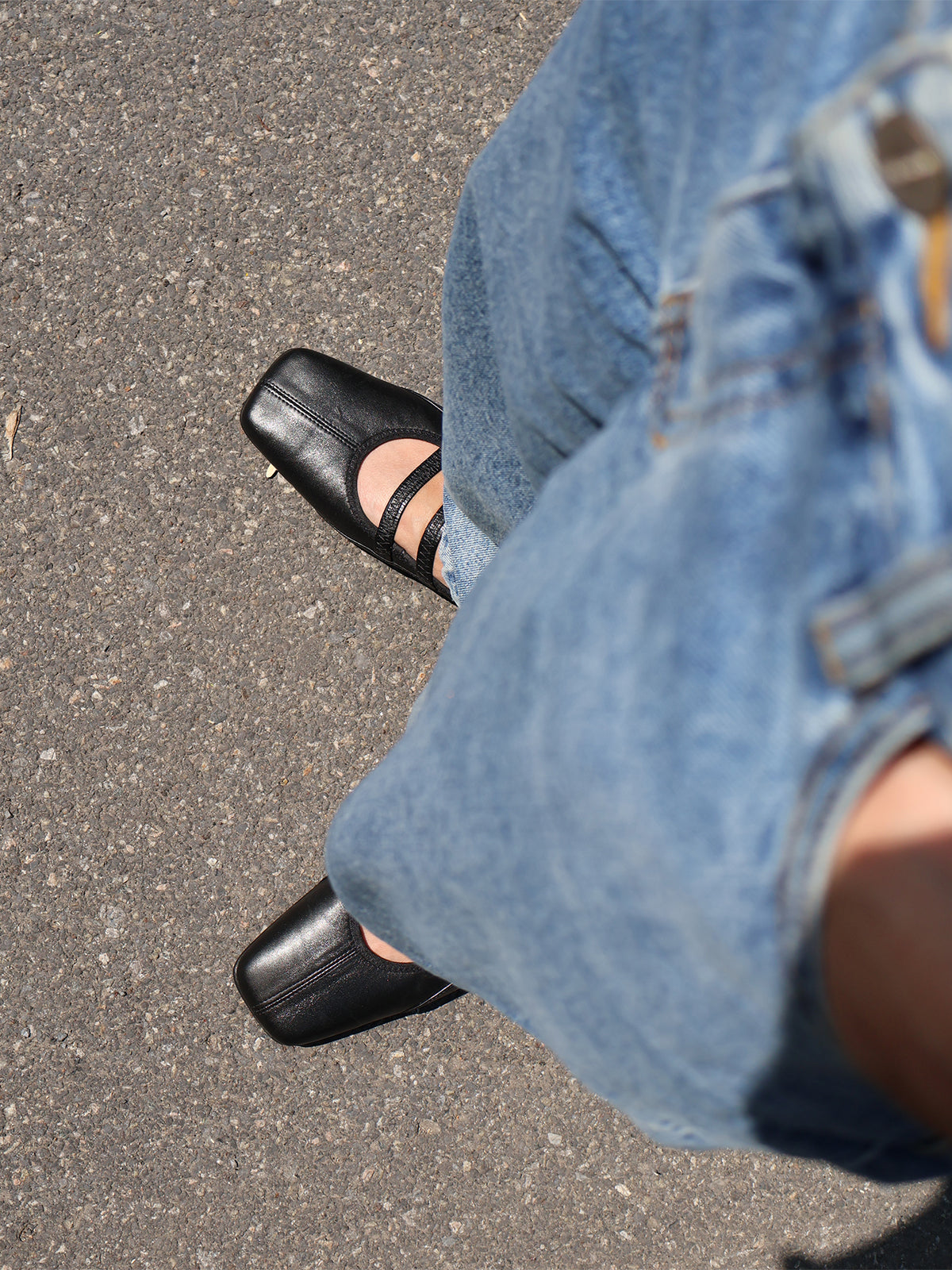 Black Square-Toe Double Mary Jane Classic Ballet Flats