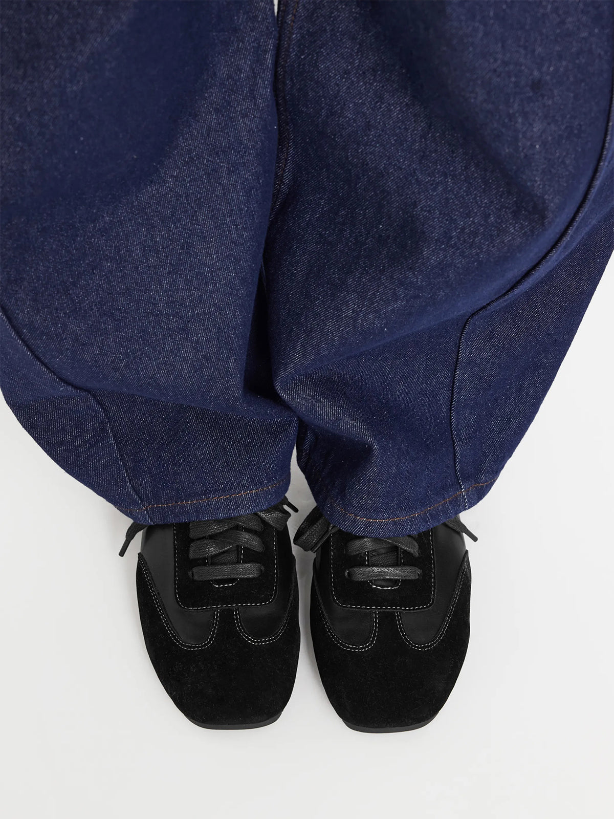 Black Cow Suede And Vegan Leather Square-Toe Lace-Up Sneakers