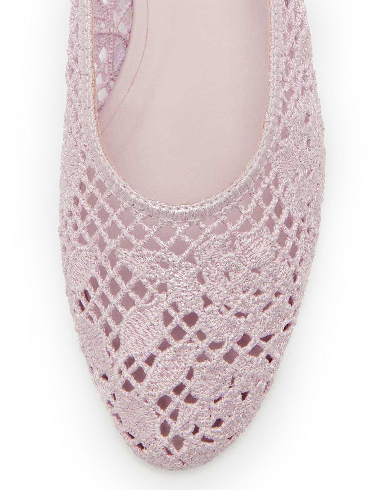 Blush Pink Woven Round-Toe Floral Embroidery Slip-On Flats