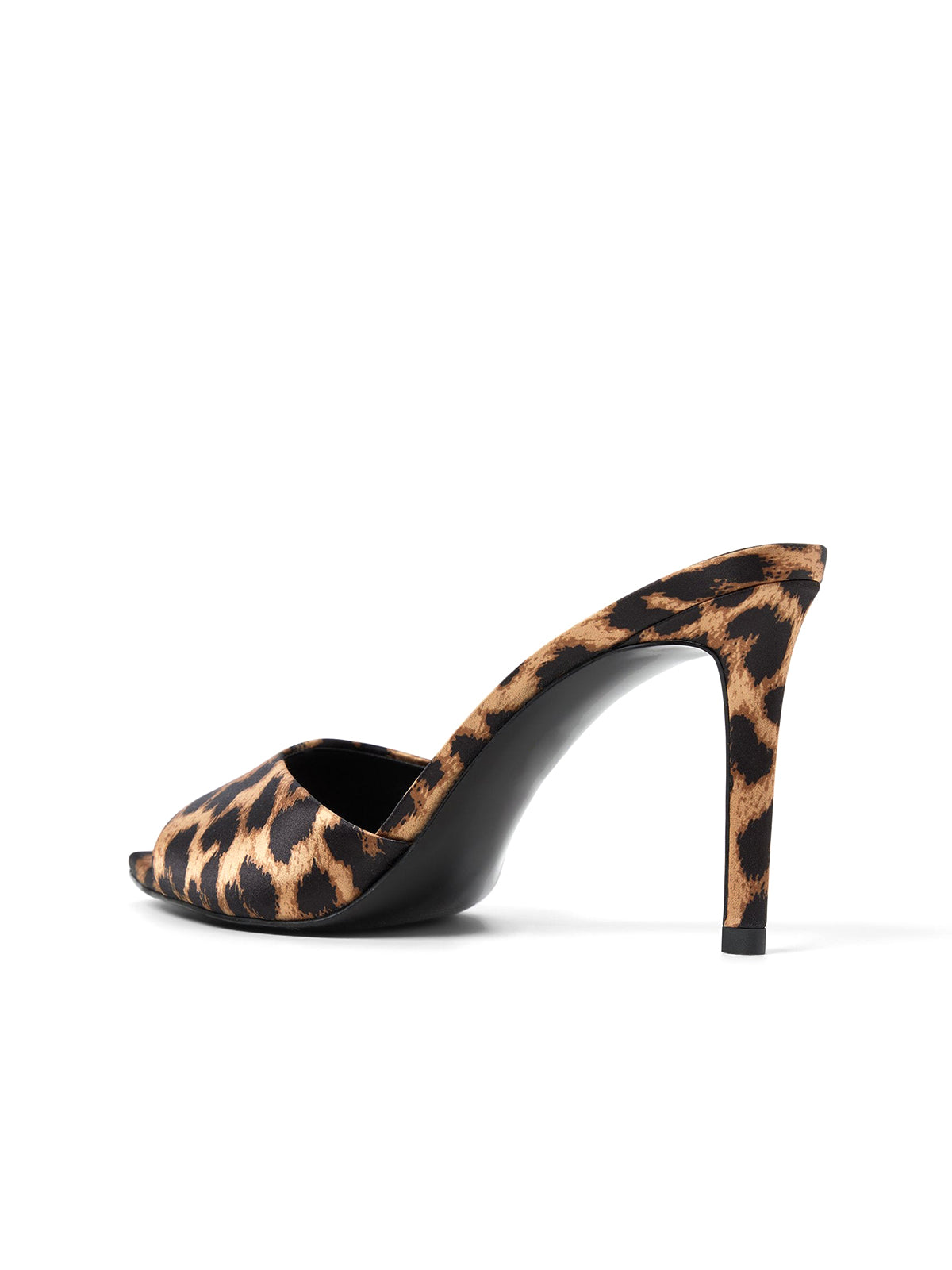 Leopard Satin Open Pointed-Toe Slip-On Backless High Heels