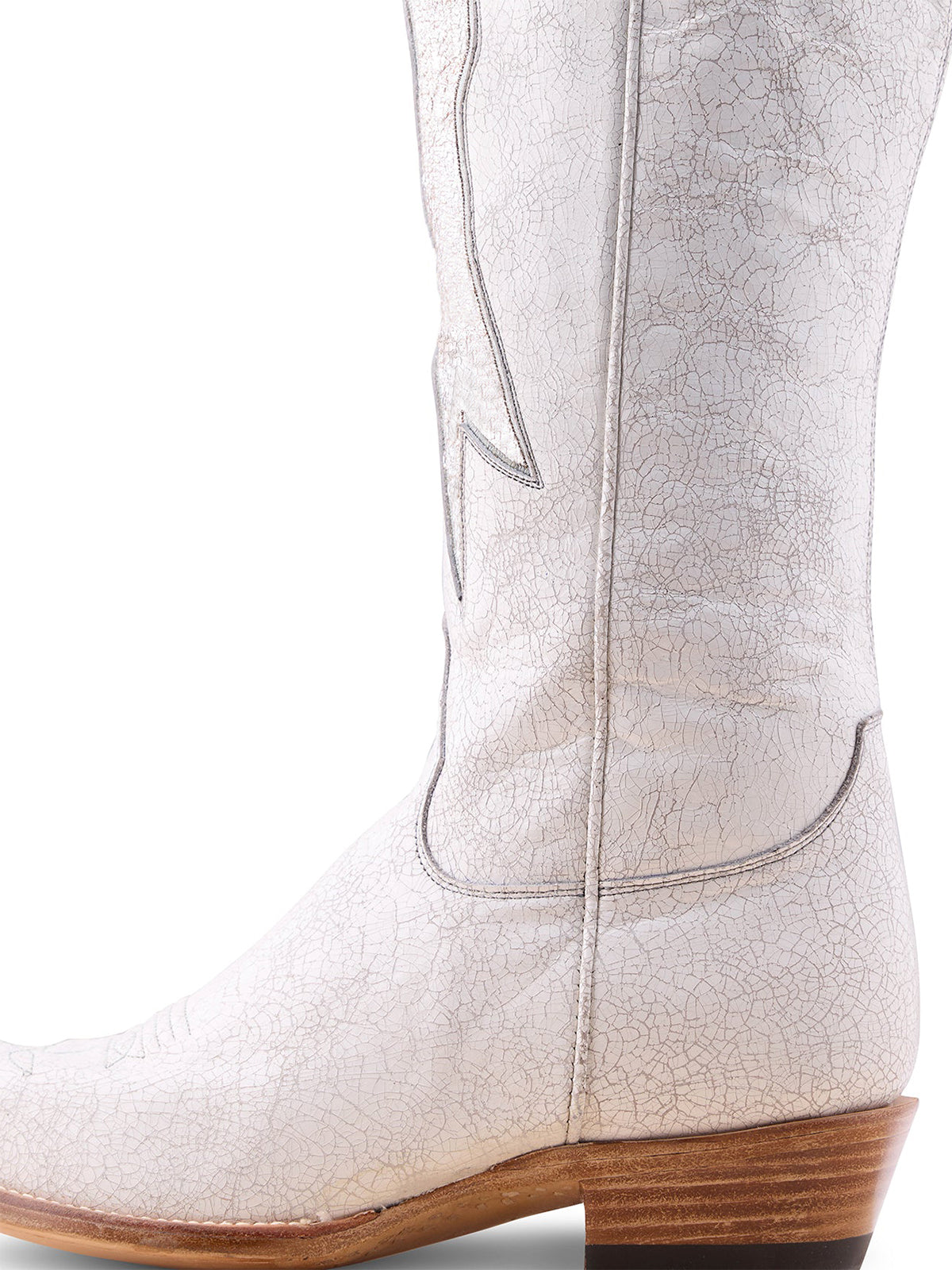 Distressed White Snip-Toe Silver Bowknot Inlay With Studs Half-Zip Knee High Cowgirl Boots