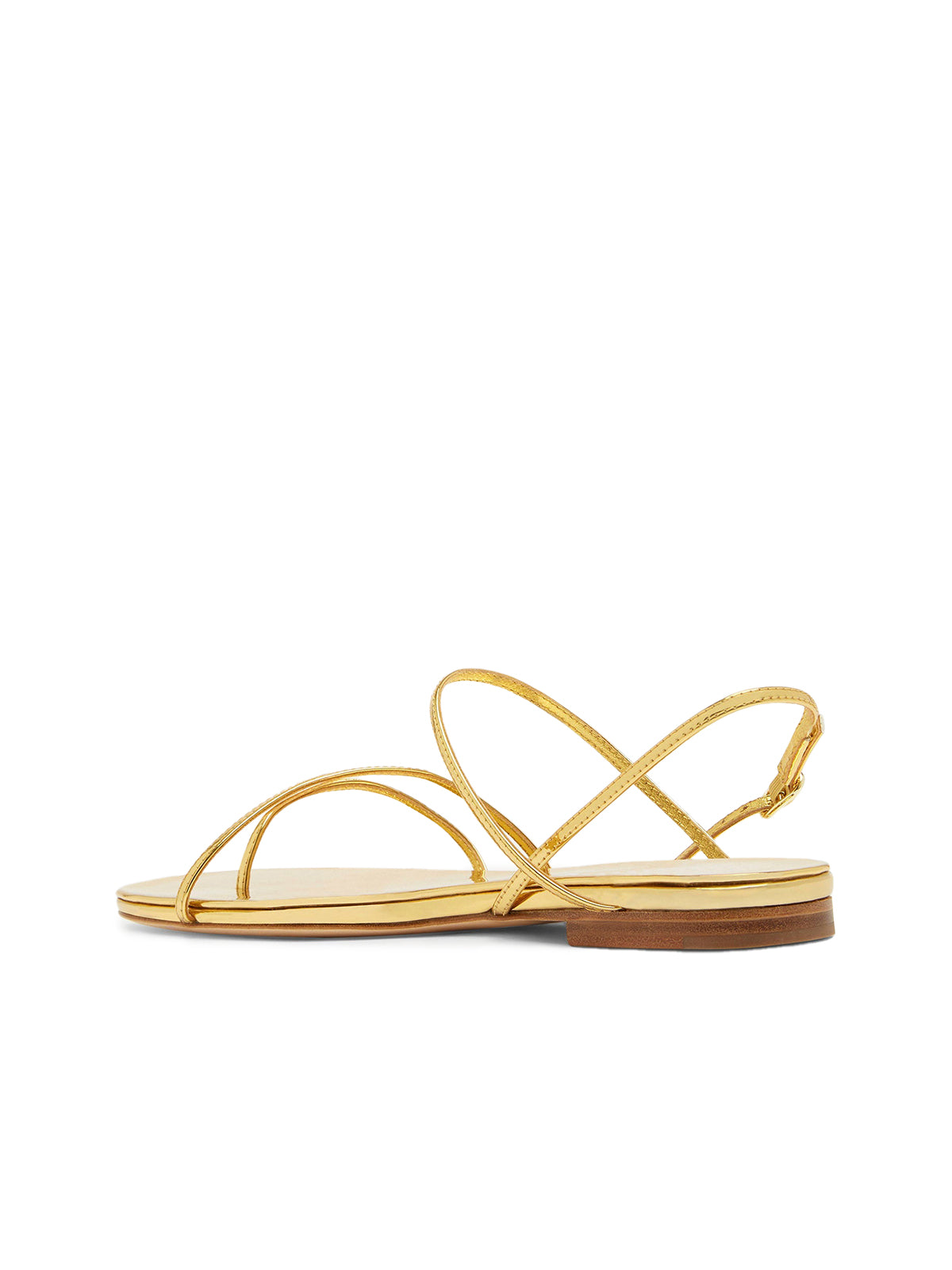 Metallic Gold Round-Toe Classic Strappy Flat Sandals