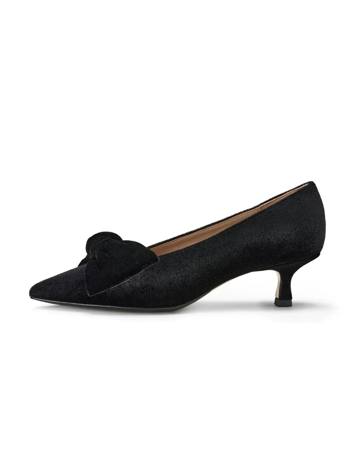 Black Velvet Pointed-Toe Front Oversized Bow Slip-On Kitten Heels