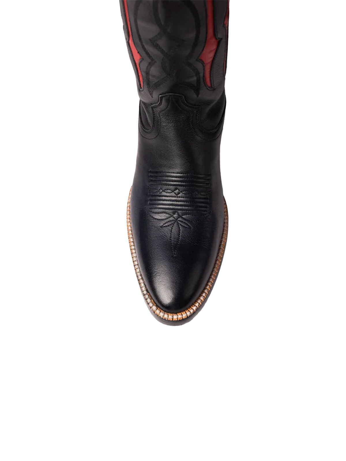 Black Contrast Red Inlay Stitch Almond-Toe Wide Knee High Western Cowgirl Boots