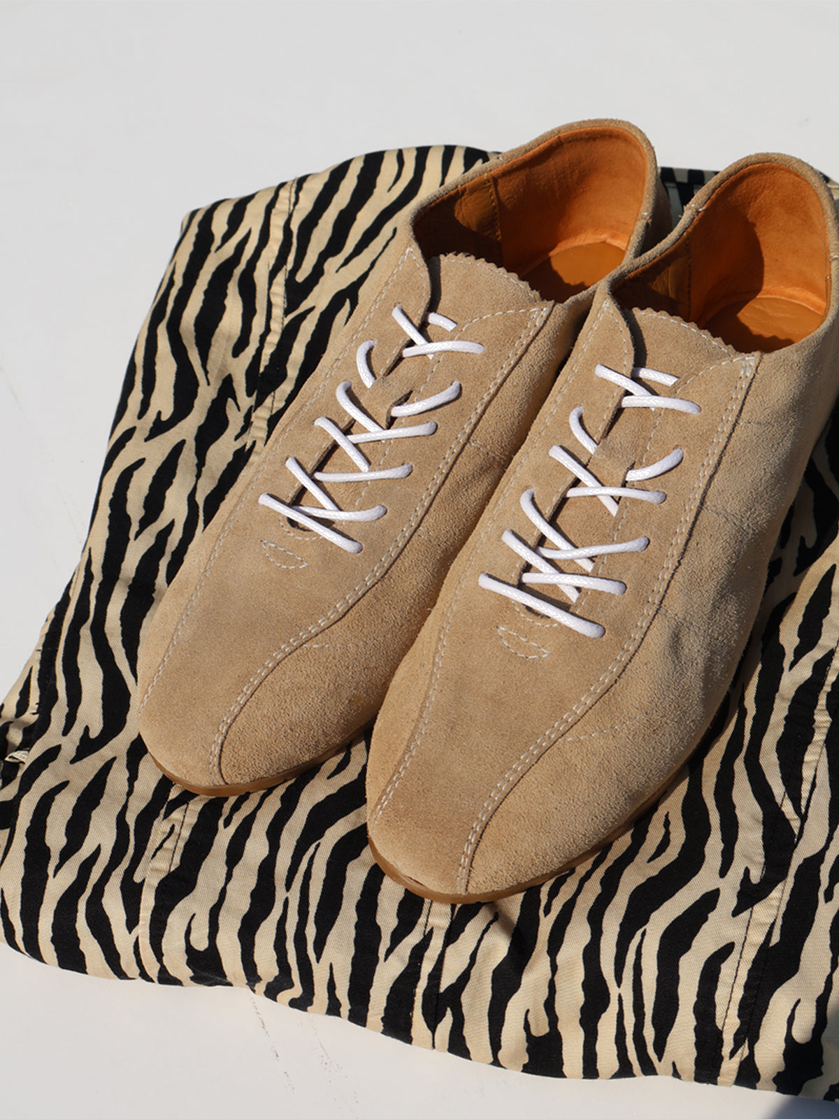 Sand Faux Suede Round-Toe Lace-Up Chic Sneakers Flats