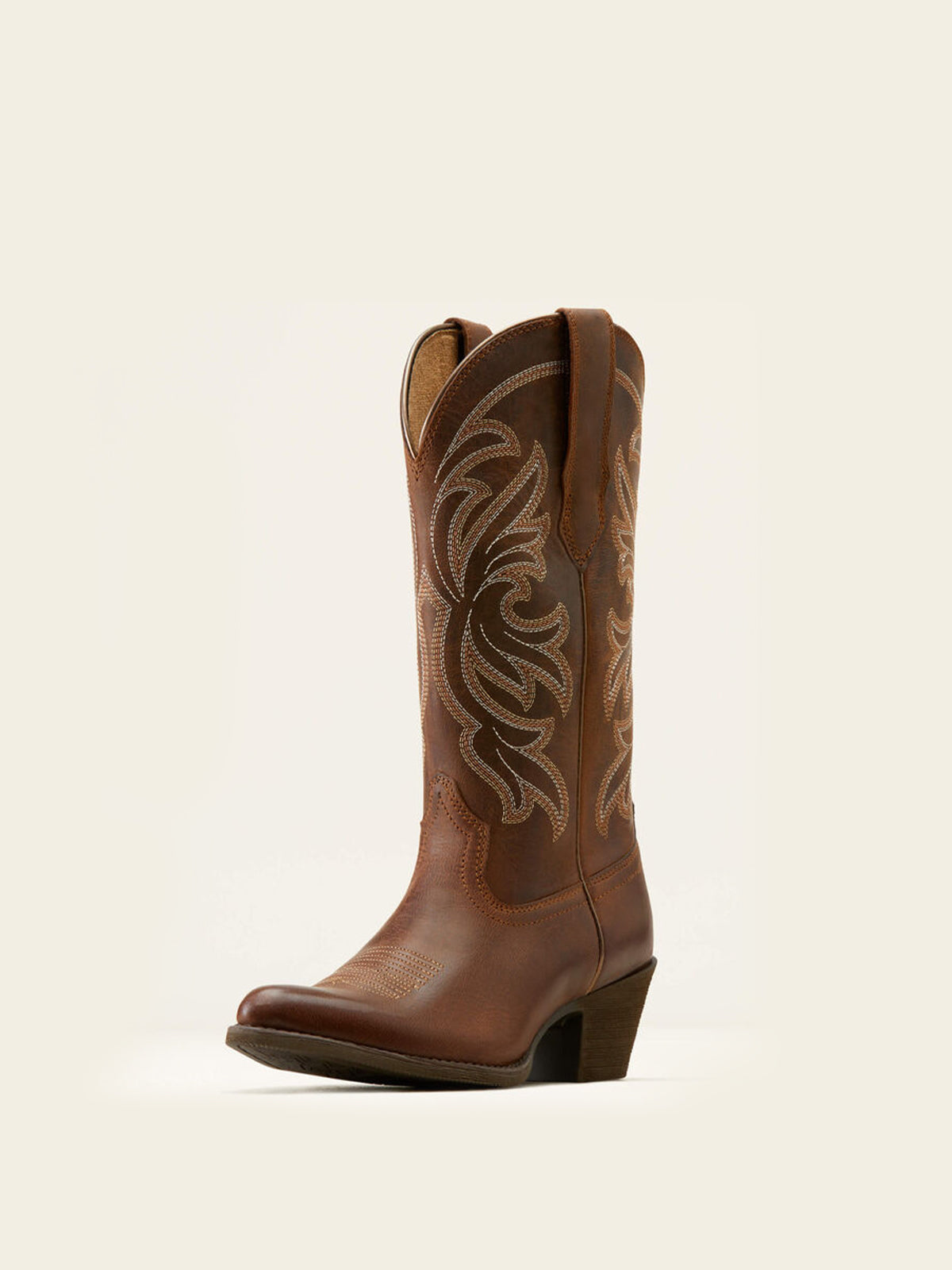 Mid Calf Almond-Toe Embroidery Cowgirl Boots - Brown