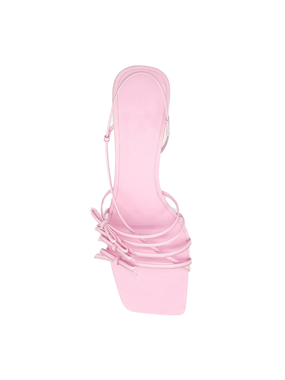 Pink Square-Toe Multi-Straps With Bows Kitten Heels