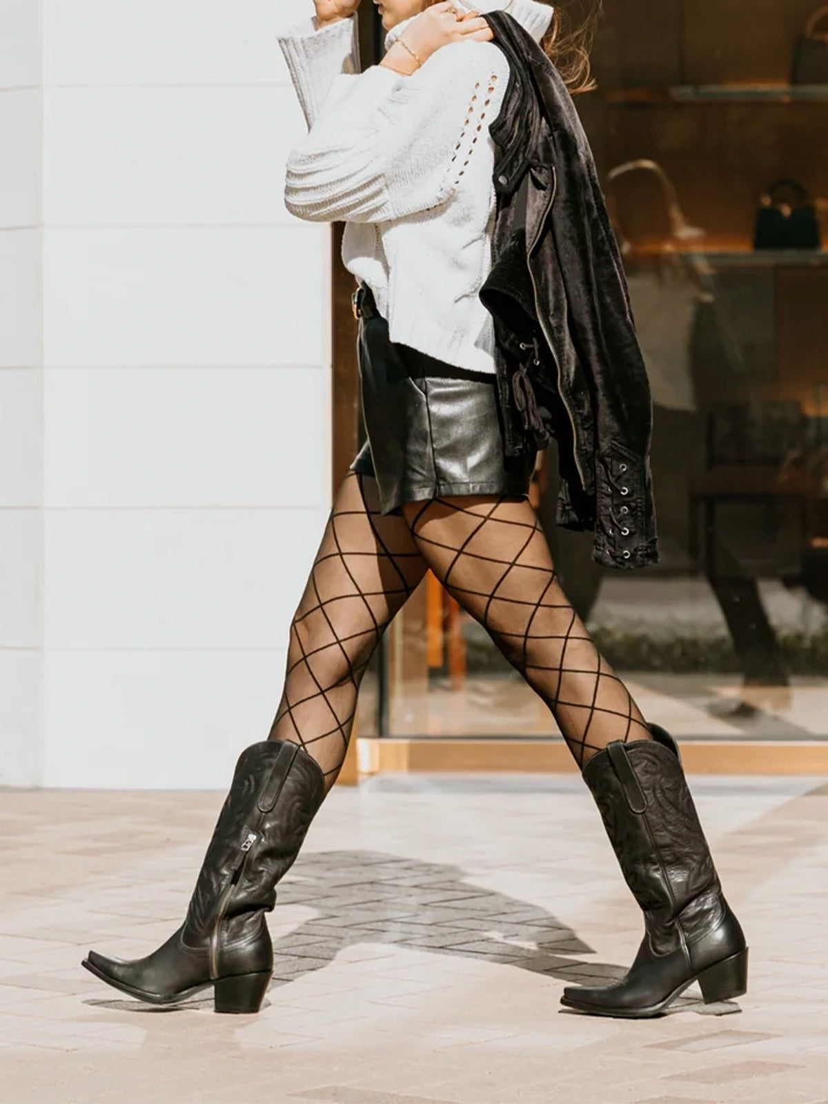 Western Snip-Toe Embroidery Classic Knee High Half-Zip Cowgirl Boots - Black