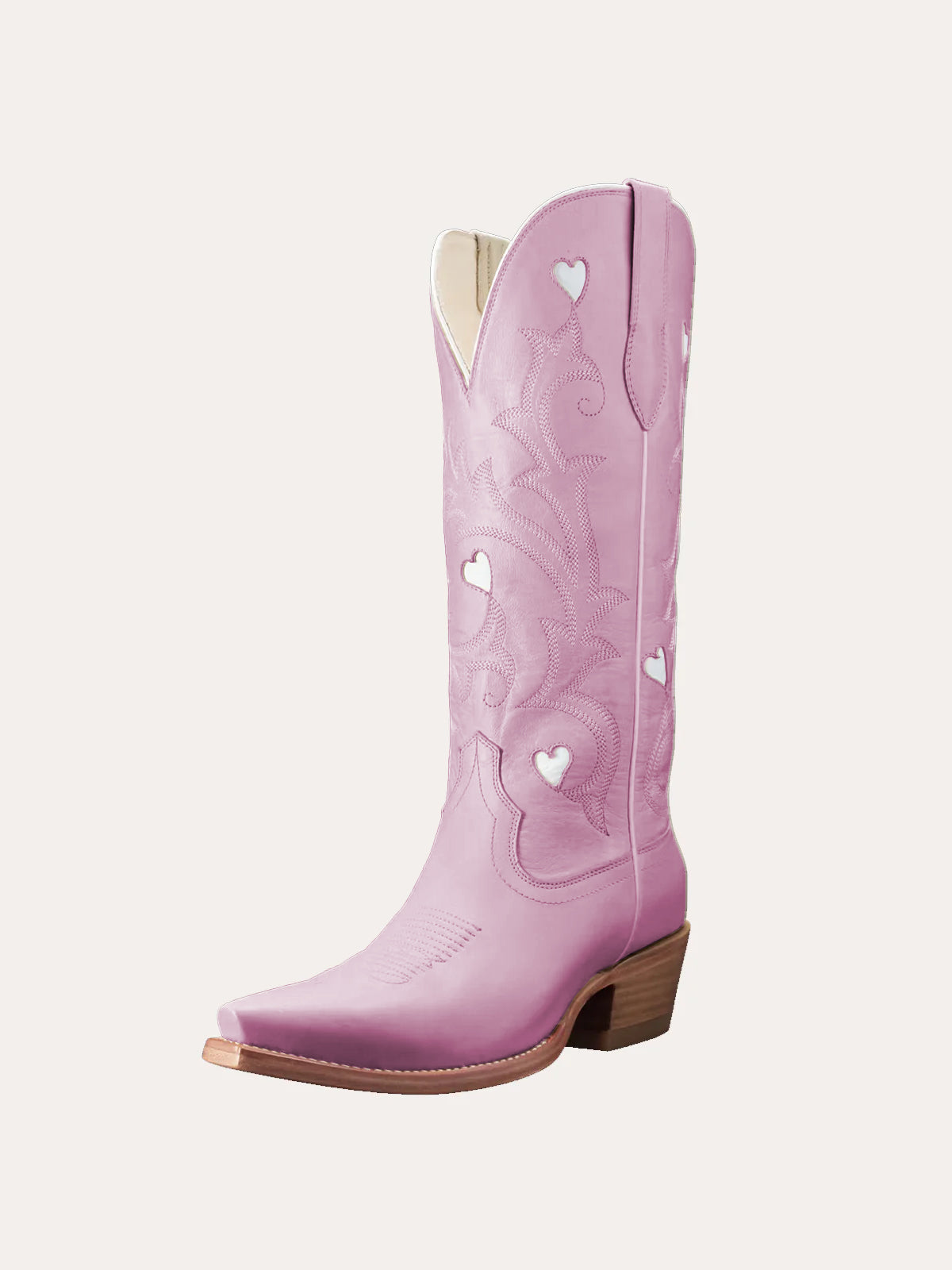 Purple Snip-Toe Embroidery White Heart Inlay Mid Calf Cowgirl Boots