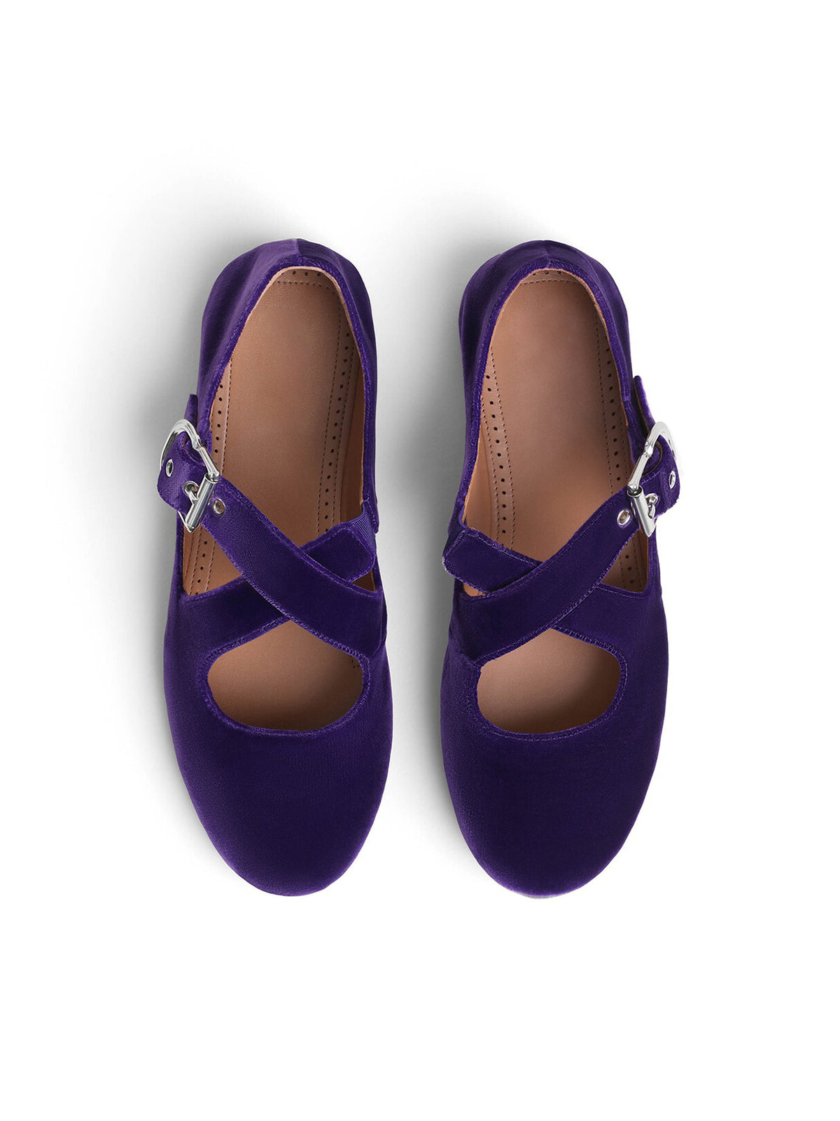 Purple Velvet Round-Toe Criss Cross Strap Ballet Flats