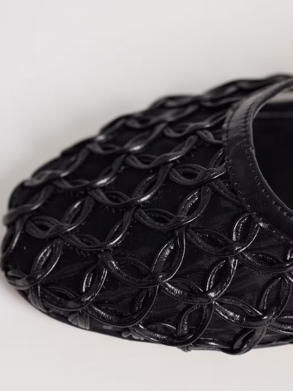 Black Woven Vegan Leather Square-Toe Classic Back Strap Flats