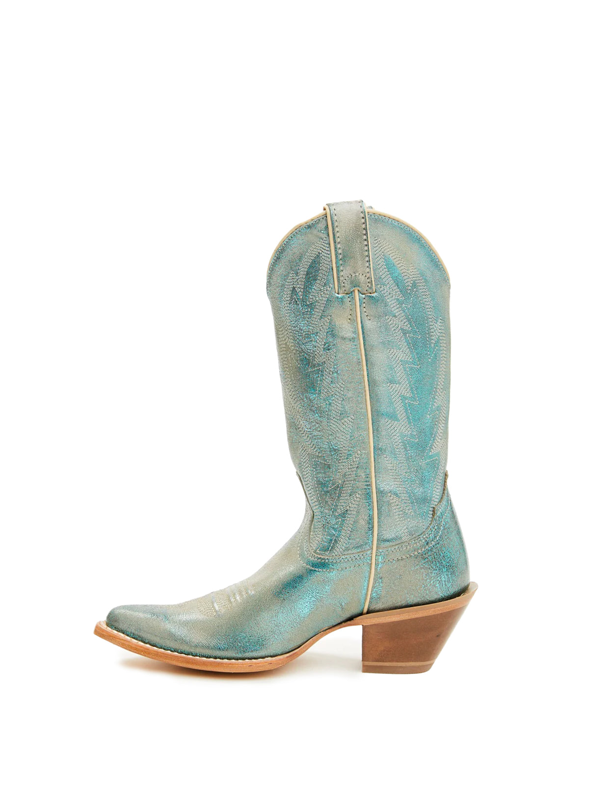 Metallic Turquoise Almond-Toe Classic Embroidery Mid Calf Cowgirl Boots