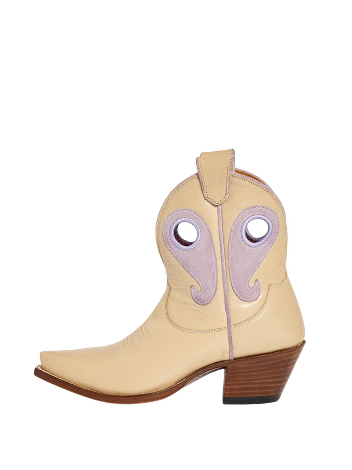 Contrast Sand And Pink Faux Suede Cutout Snip-Toe Cowgirl Ankle Booties