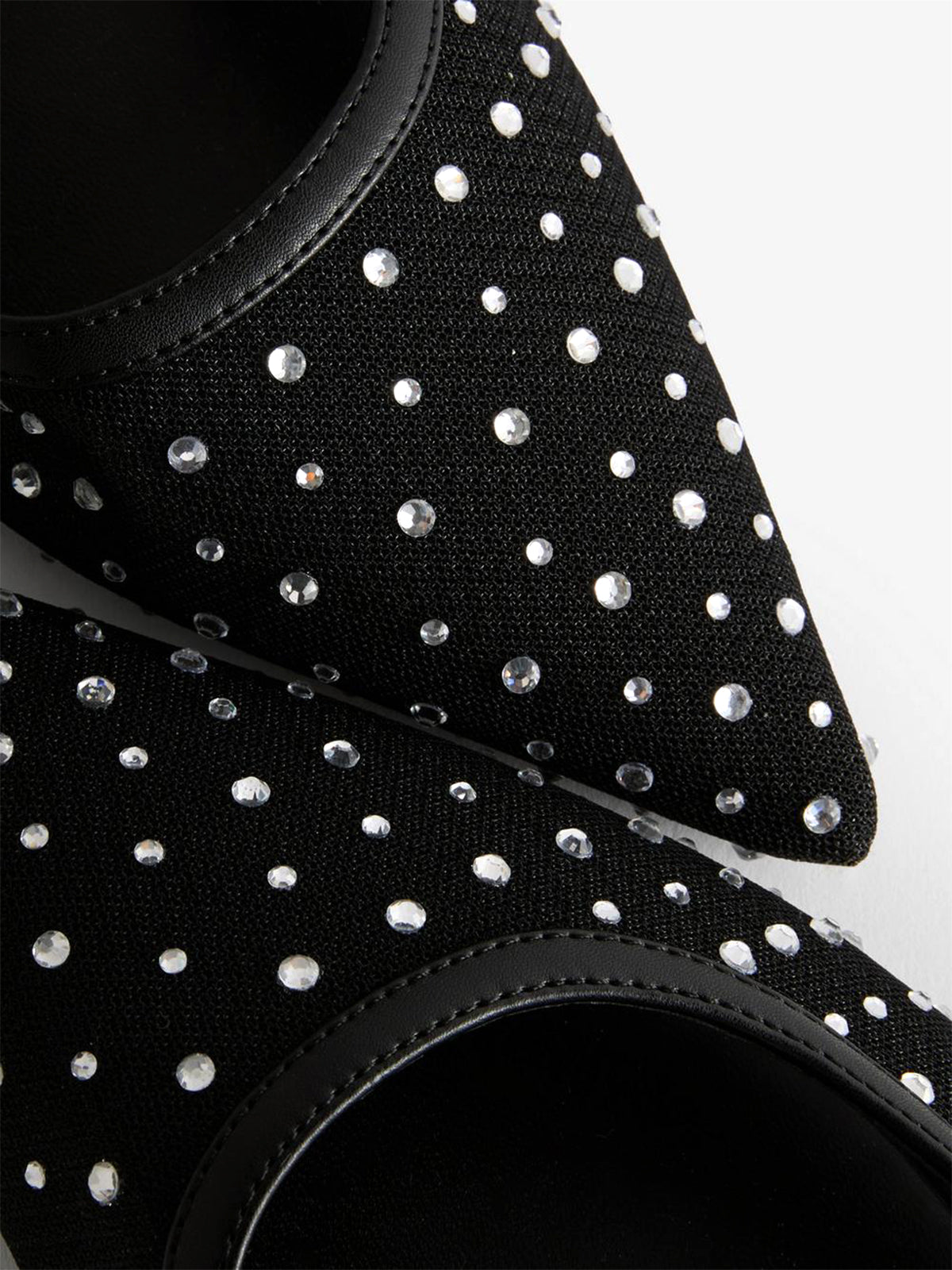 Black Mesh Rhinestone Pointed-Toe Slingback Flats
